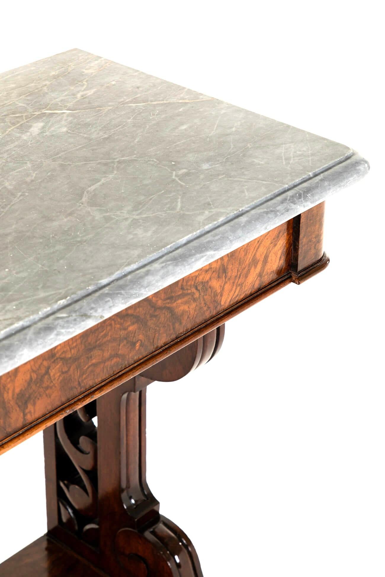 Victorian Walnut Entrance Hall Side Table with Marble Top For Sale 4