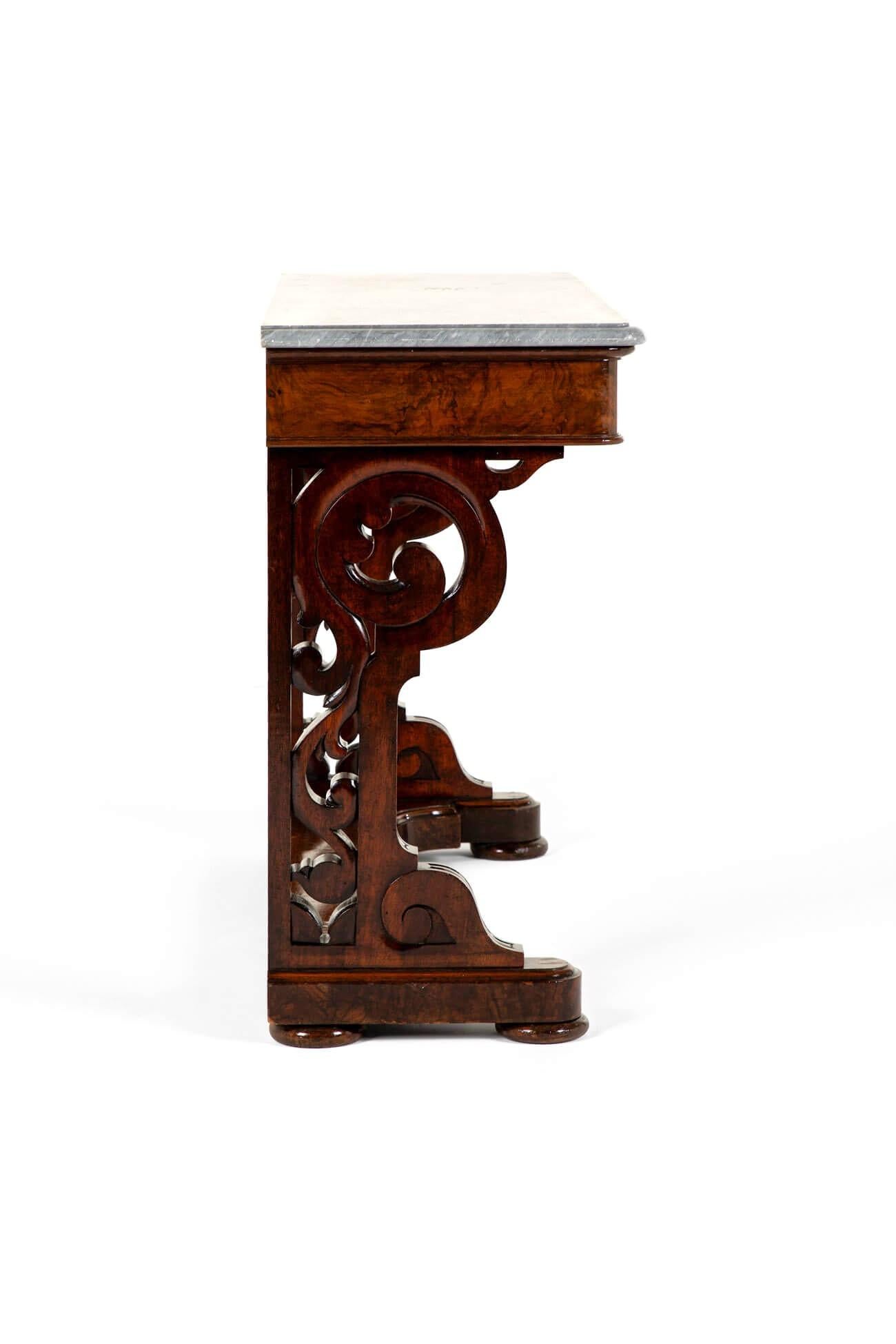 British Victorian Walnut Entrance Hall Side Table with Marble Top For Sale
