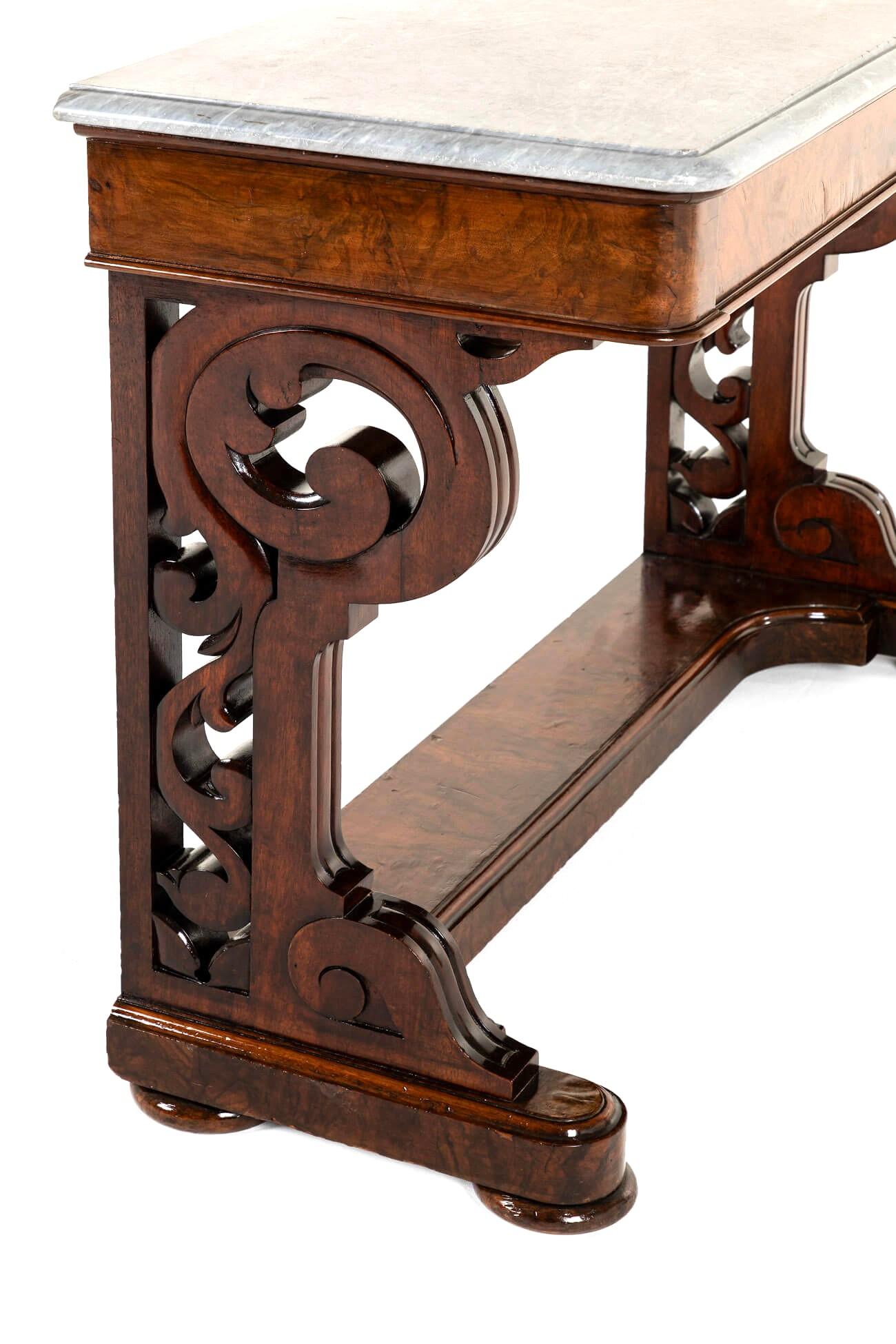 Victorian Walnut Entrance Hall Side Table with Marble Top In Good Condition For Sale In Faversham, GB