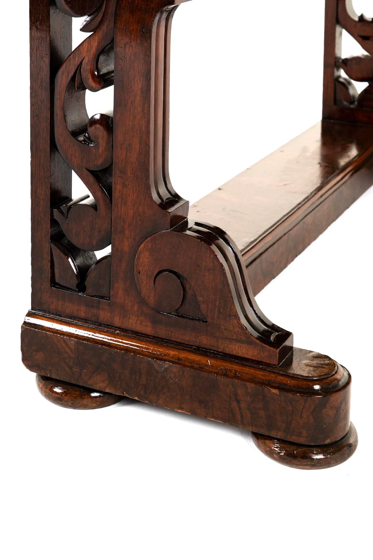 19th Century Victorian Walnut Entrance Hall Side Table with Marble Top For Sale