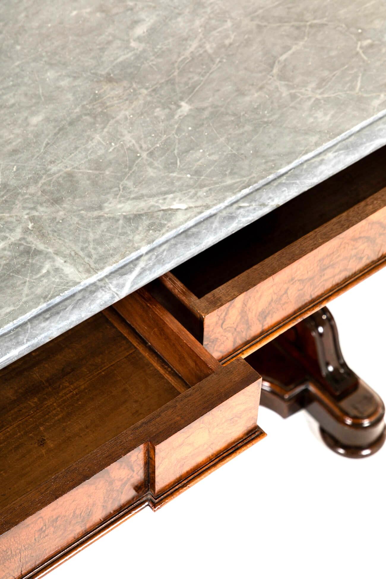Victorian Walnut Entrance Hall Side Table with Marble Top For Sale 1