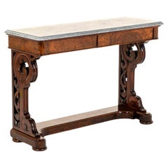 Antique Victorian Walnut Entrance Hall Side Table with Marble Top