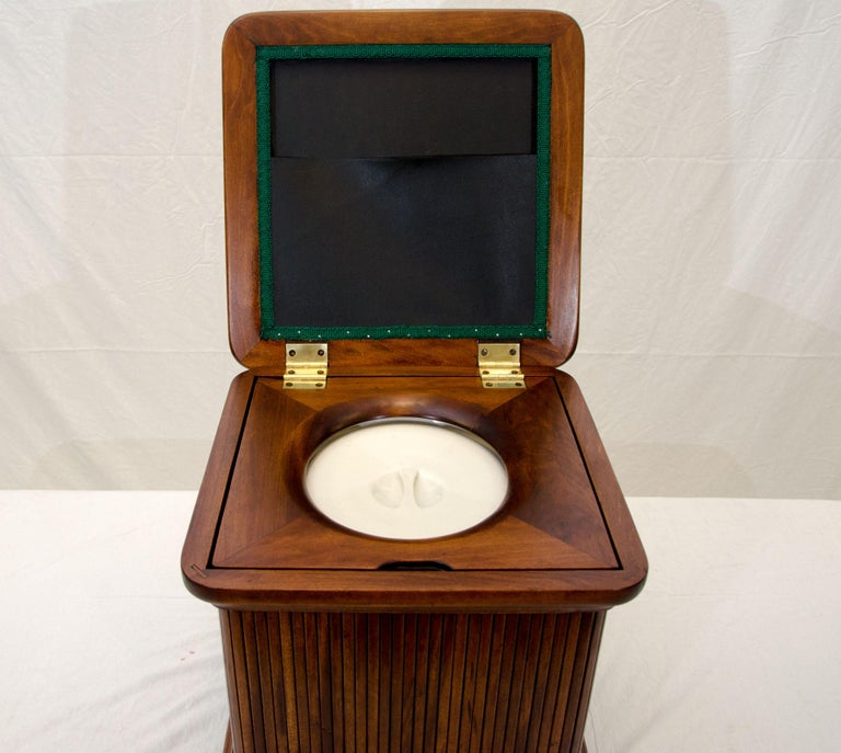 Victorian Walnut Finish Bedroom Commode, Footstool, Ottoman with