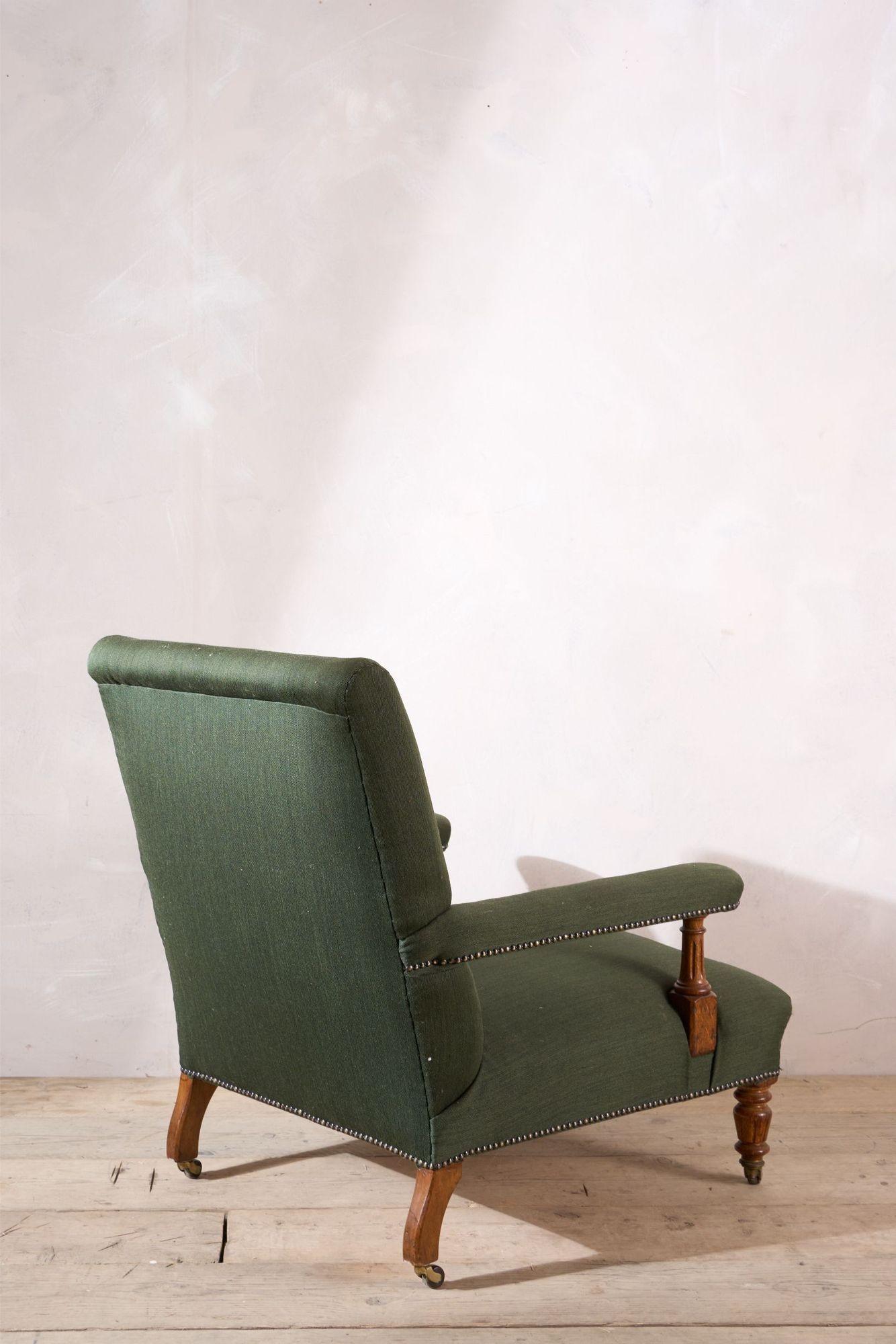 19th Century Victorian walnut framed open armchair