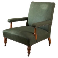Victorian walnut framed open armchair