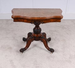 Victorian Walnut Games Card Table Fold-Over Top 1880