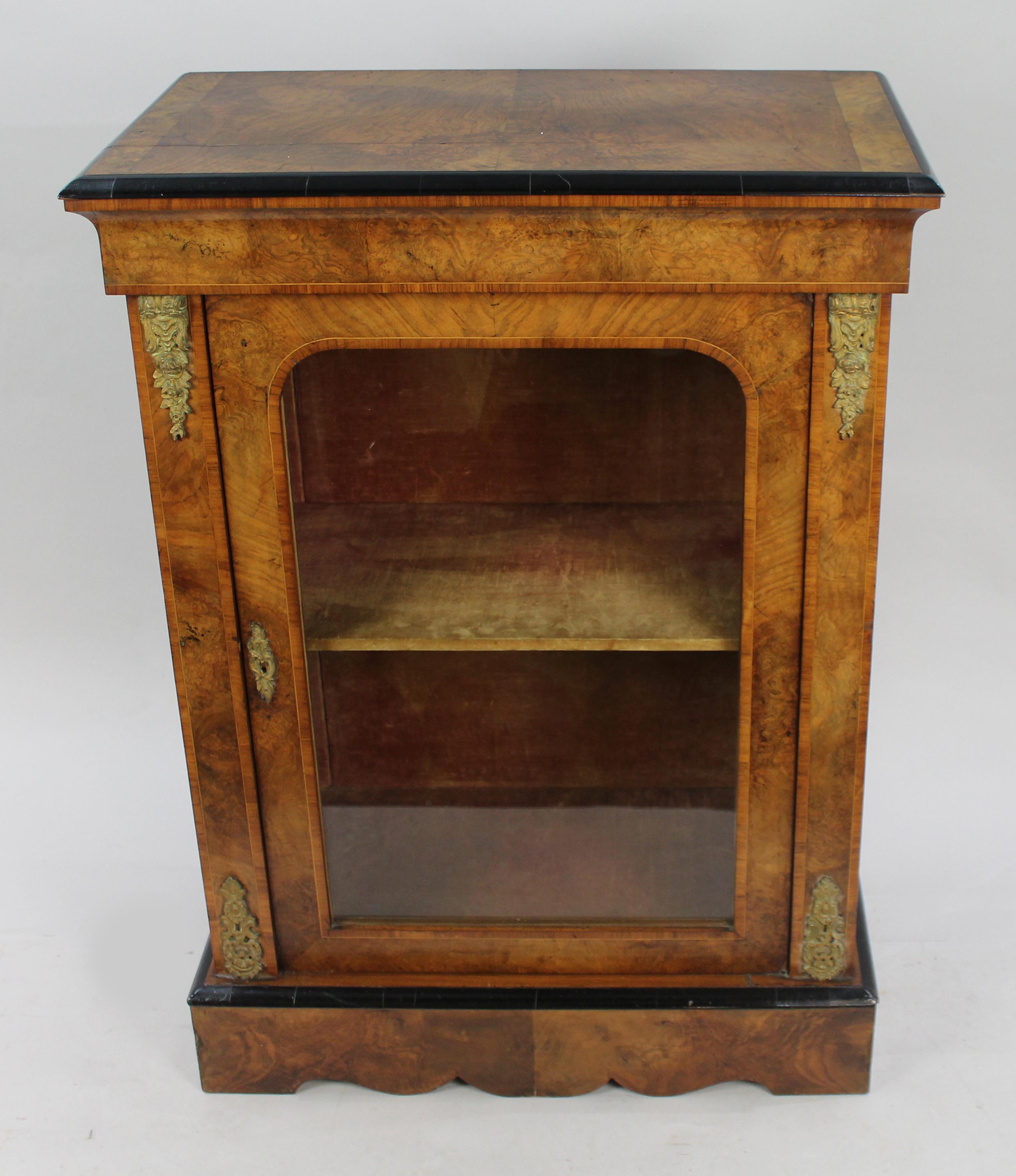 British Victorian Walnut Glazed Pier Side Cabinet For Sale