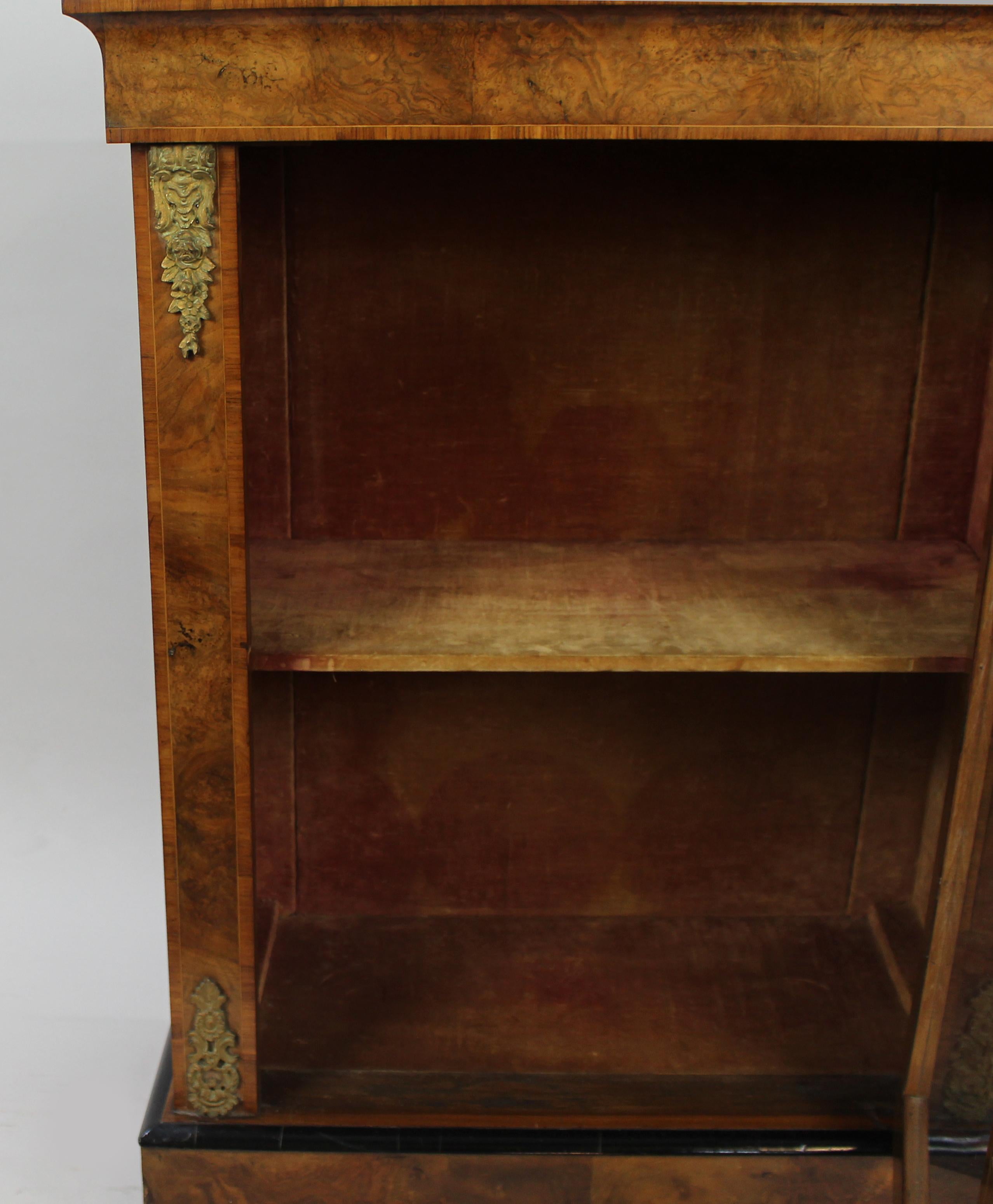 19th Century Victorian Walnut Glazed Pier Side Cabinet For Sale