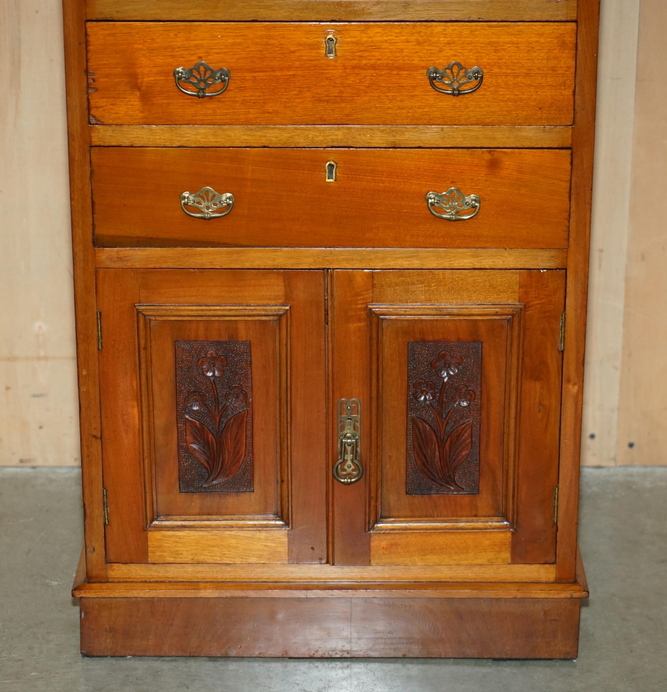 Hand-Crafted VICTORiAN WALNUT HAND CARVED TALLBOY CHEST OF DRAWERS CUPBOARD WITH GALLERY RAIL For Sale