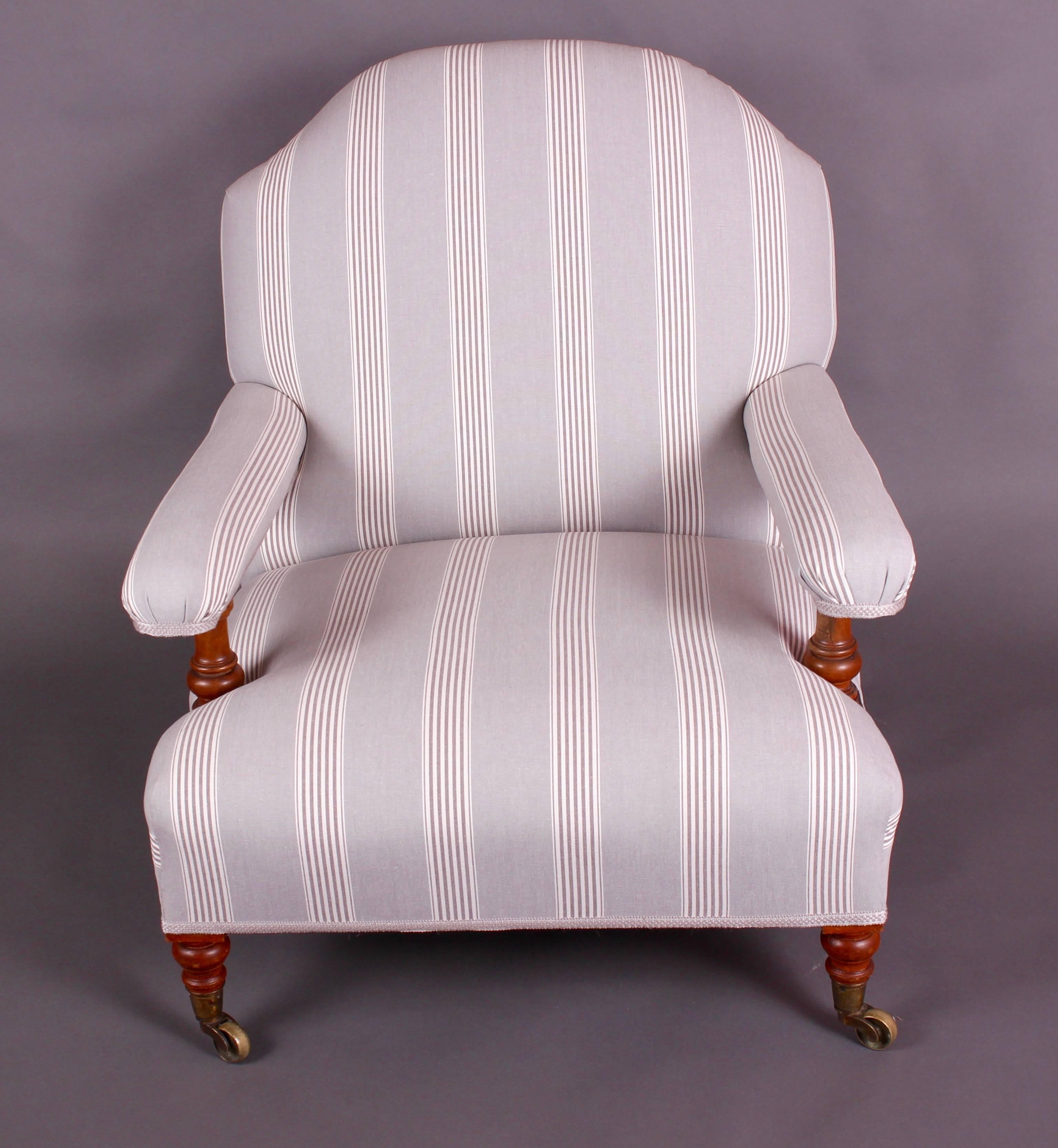 English Victorian Walnut Howard and Sons Easy Armchair