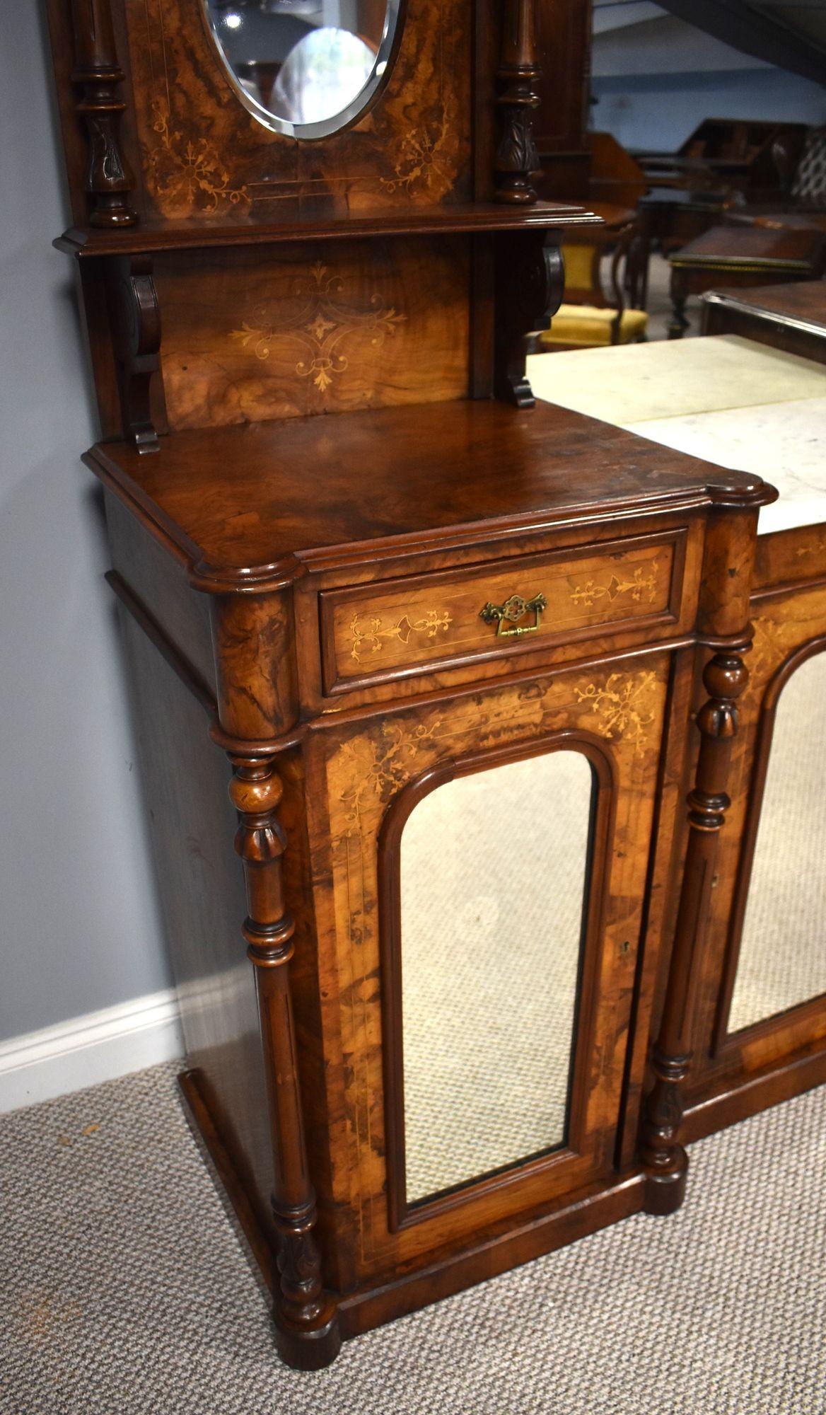 19th Century Victorian Walnut Inlaid Mirror Back Sideboard