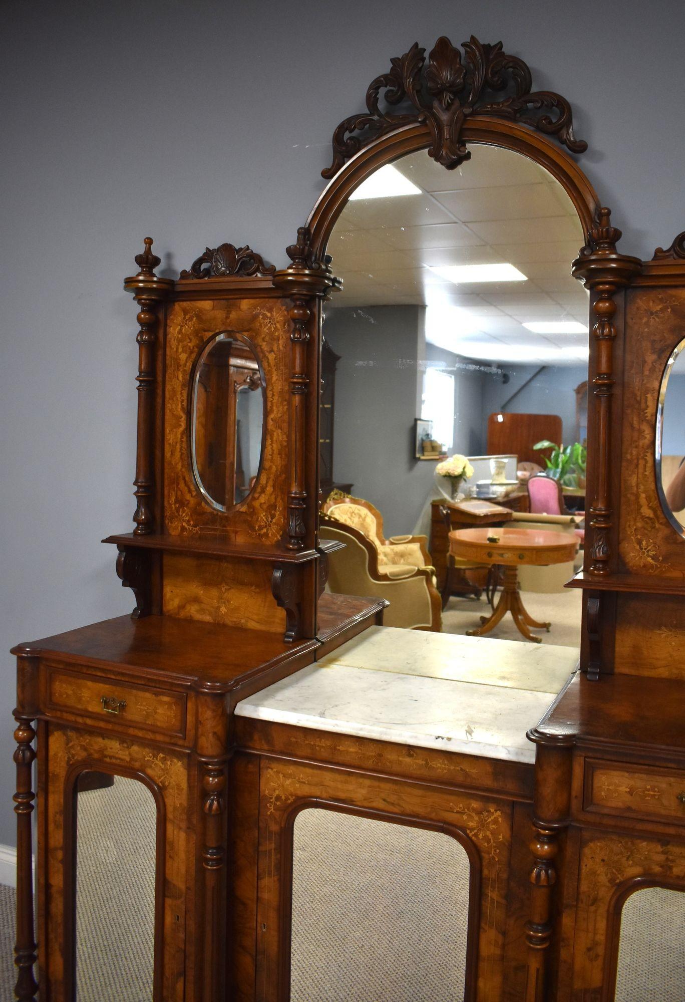 Victorian Walnut Inlaid Mirror Back Sideboard 1