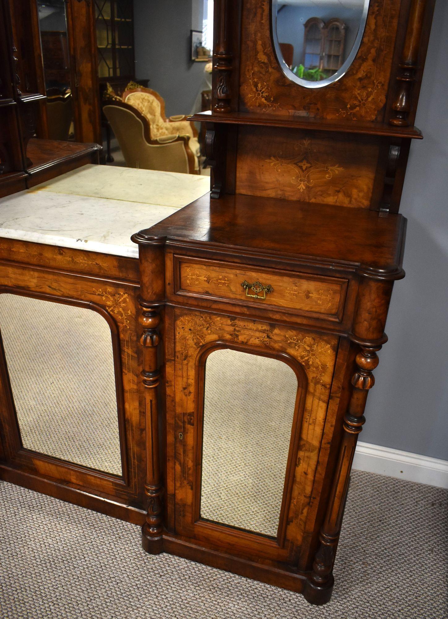 Victorian Walnut Inlaid Mirror Back Sideboard 2