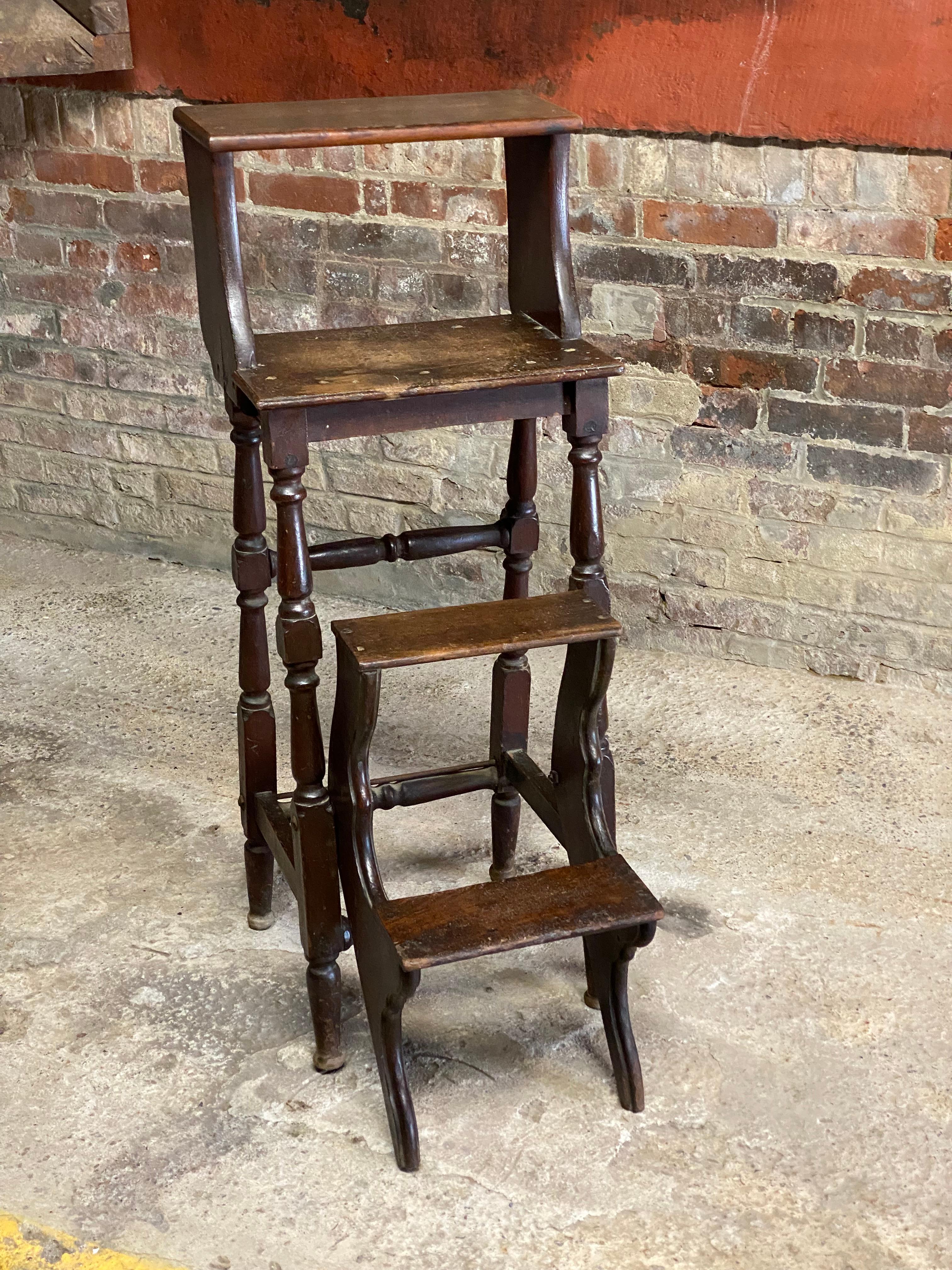 Late Victorian Victorian Walnut Library Step