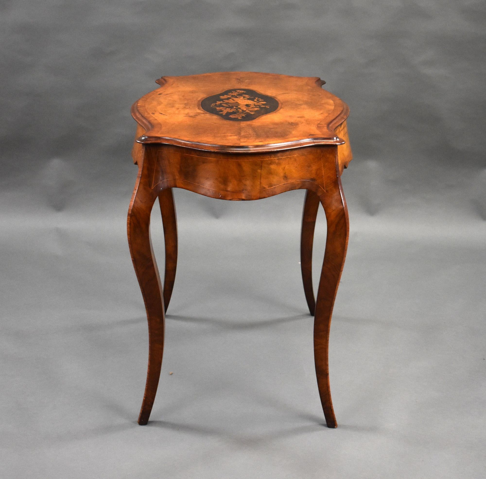 19th Century Victorian Walnut Marquetry Centre Table For Sale