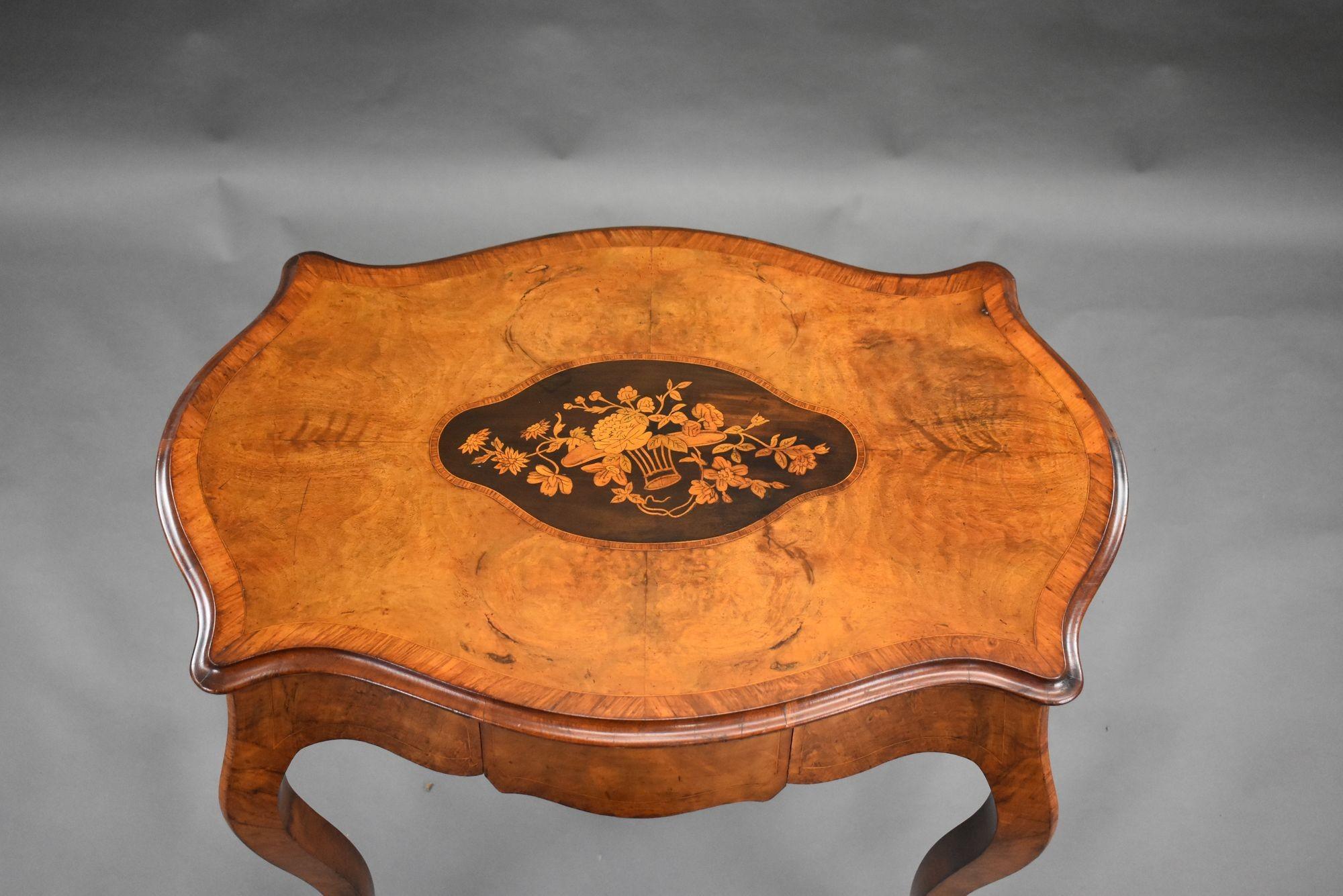 Victorian Walnut Marquetry Centre Table For Sale 4