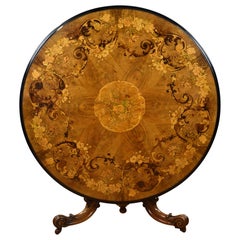 Victorian Walnut Marquetry Inlaid Circular Tilt Top Breakfast Table