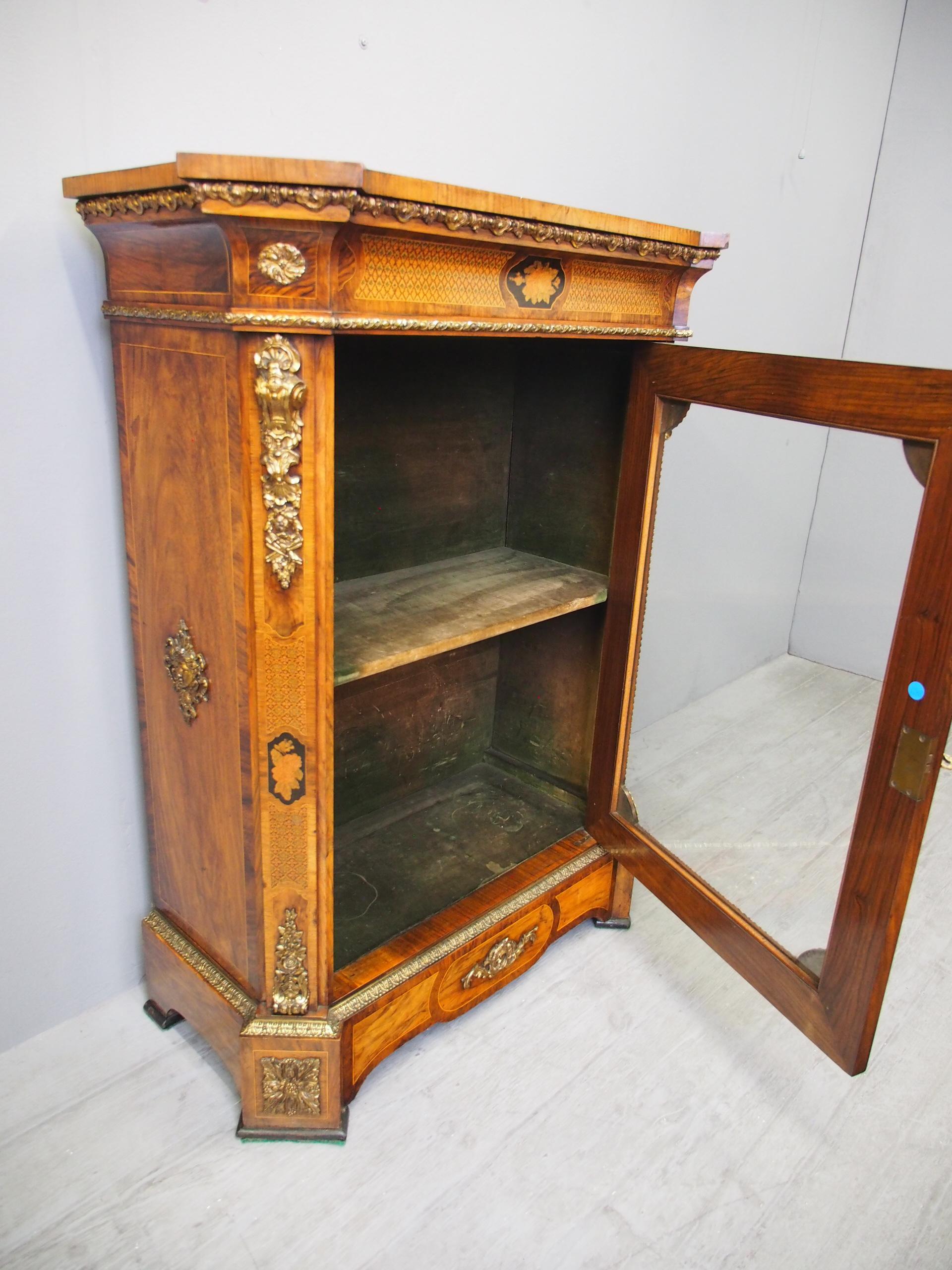 Victorian Walnut Marquetry Inlaid Pier Cabinet For Sale 12
