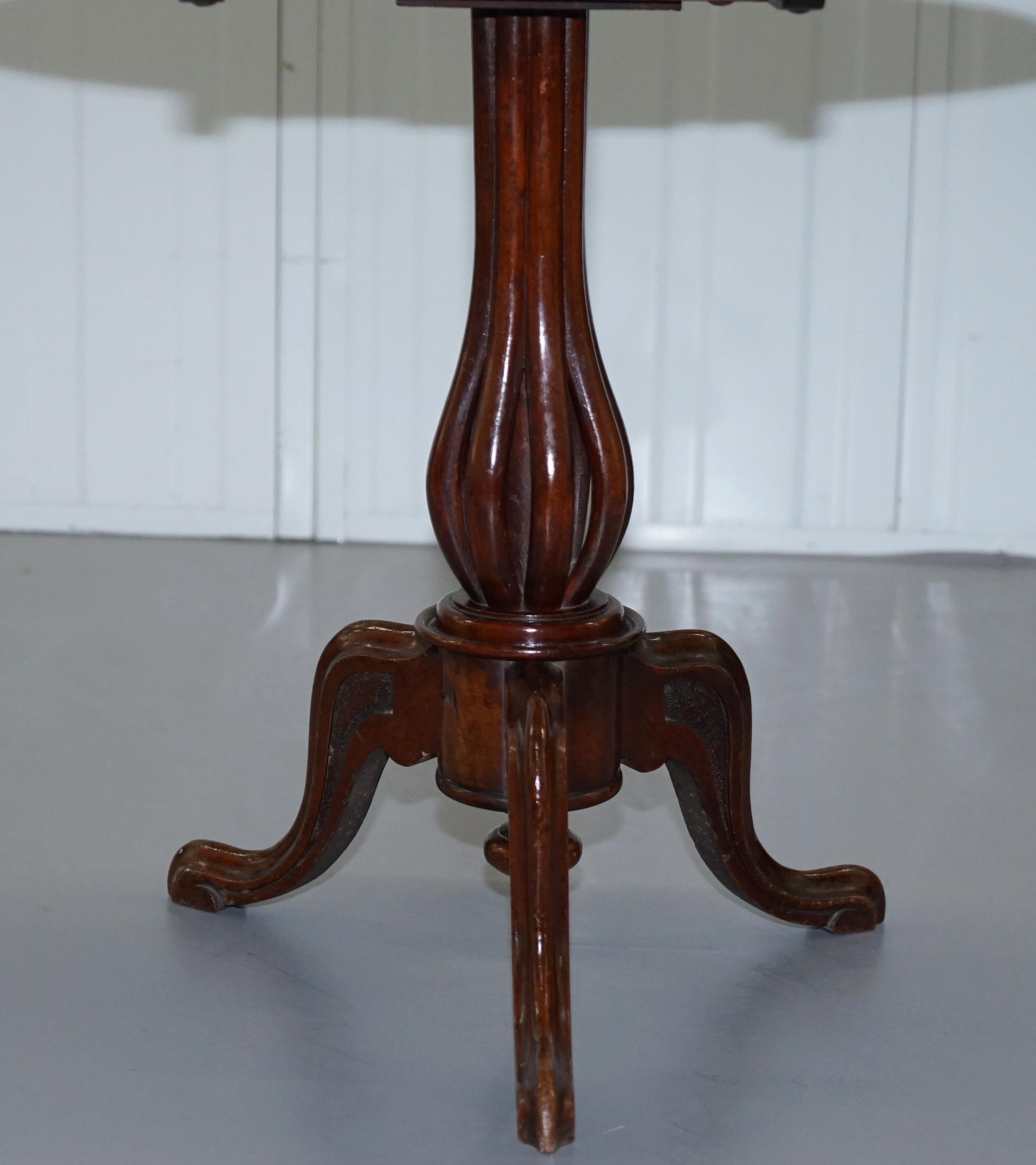 Victorian Walnut and Marquetry Inlaid Tilt Top Oval Side Table Bulbous Pedestal For Sale 5