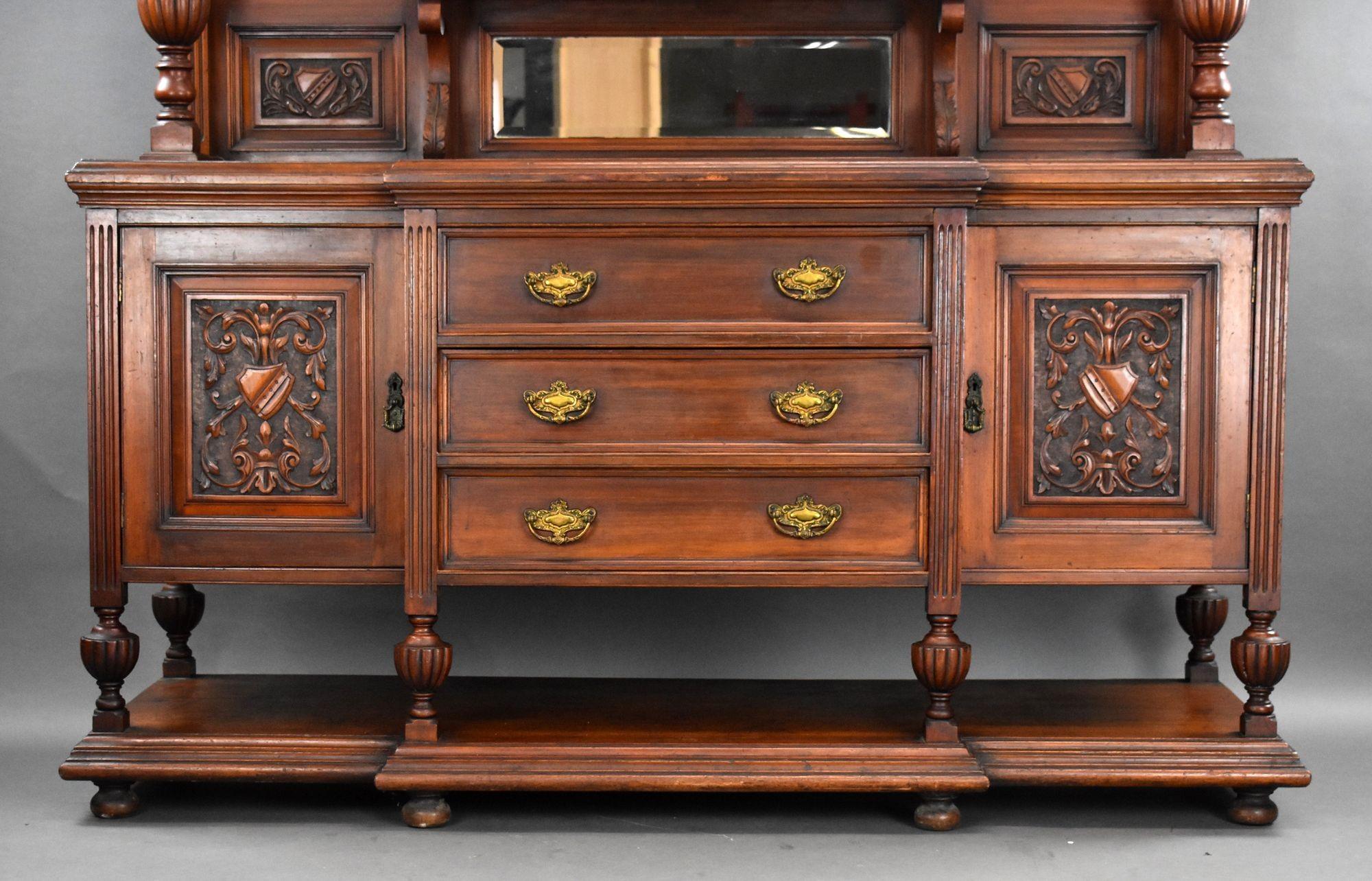 English Victorian Walnut Mirror Back Sideboard