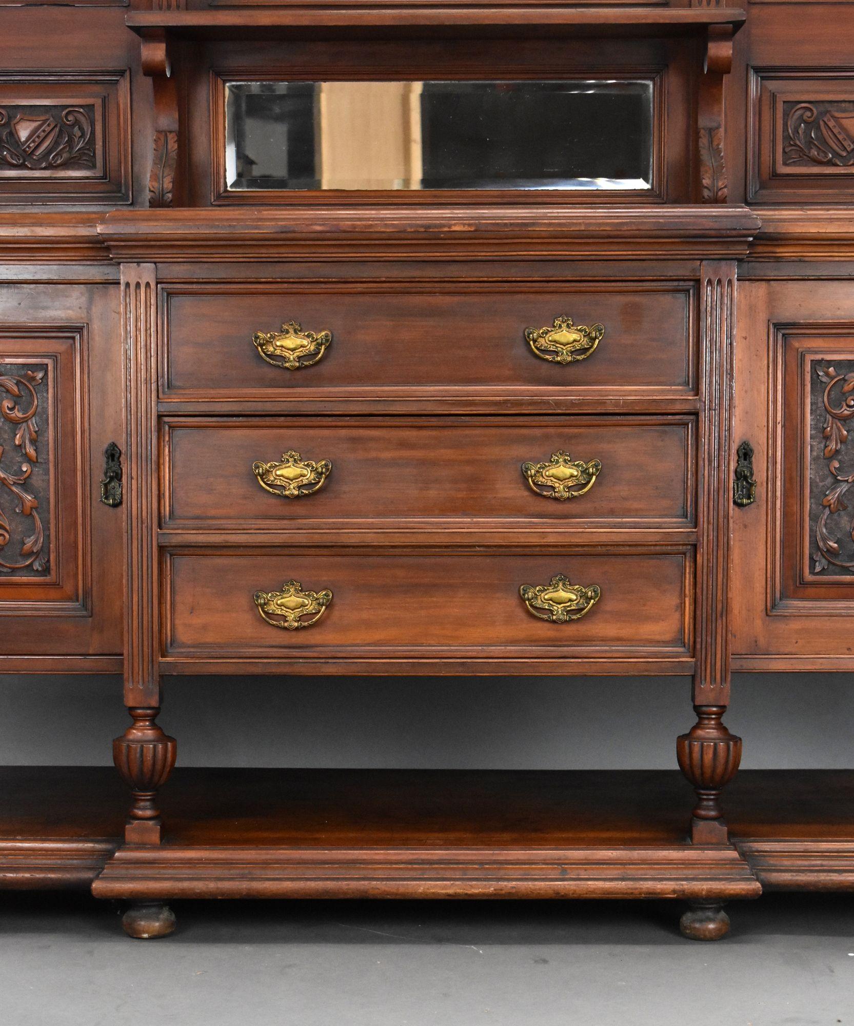 19th Century Victorian Walnut Mirror Back Sideboard