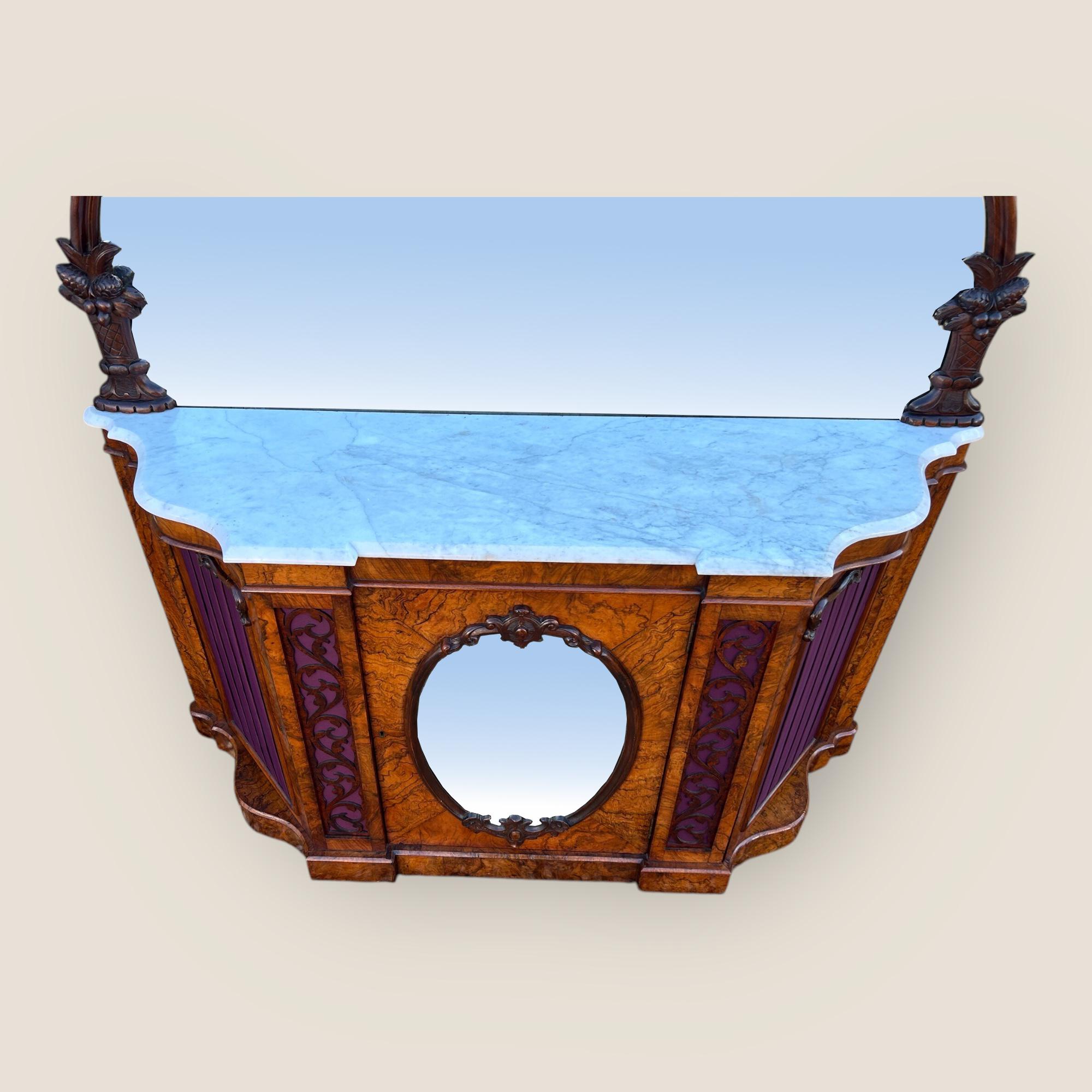 Carved Victorian Walnut Mirror Backed Sideboard For Sale
