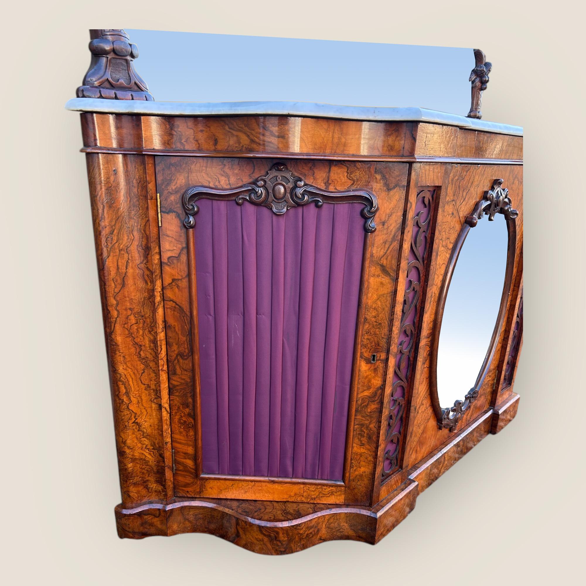 Linen Victorian Walnut Mirror Backed Sideboard For Sale