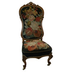 Used Victorian Walnut & Needlepoint Nursing Chair, United Kingdom, Mid-19th Century