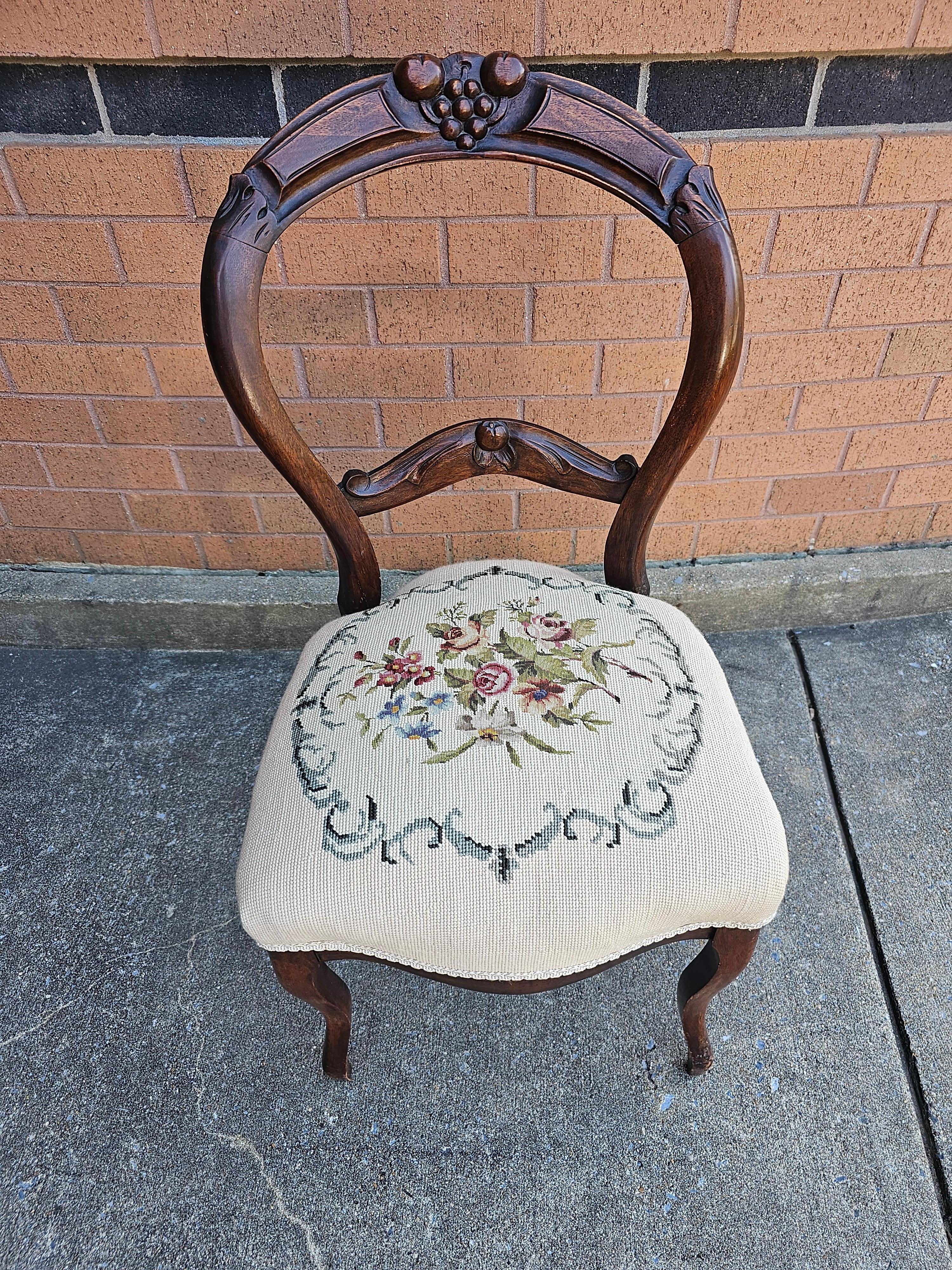 Victorian Walnut Needlepoint Upholstered Side Chair 5