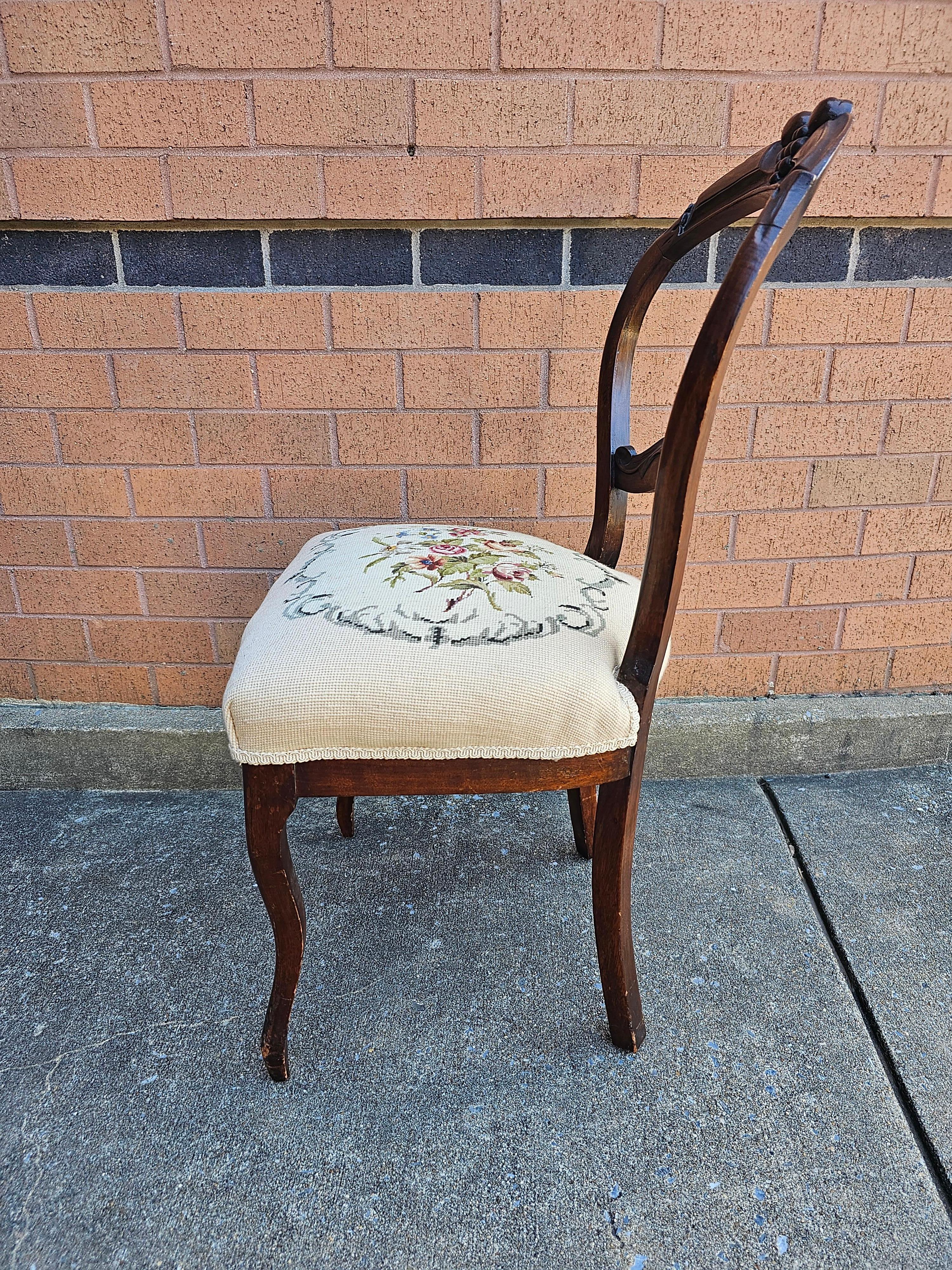 Needlework Victorian Walnut Needlepoint Upholstered Side Chair