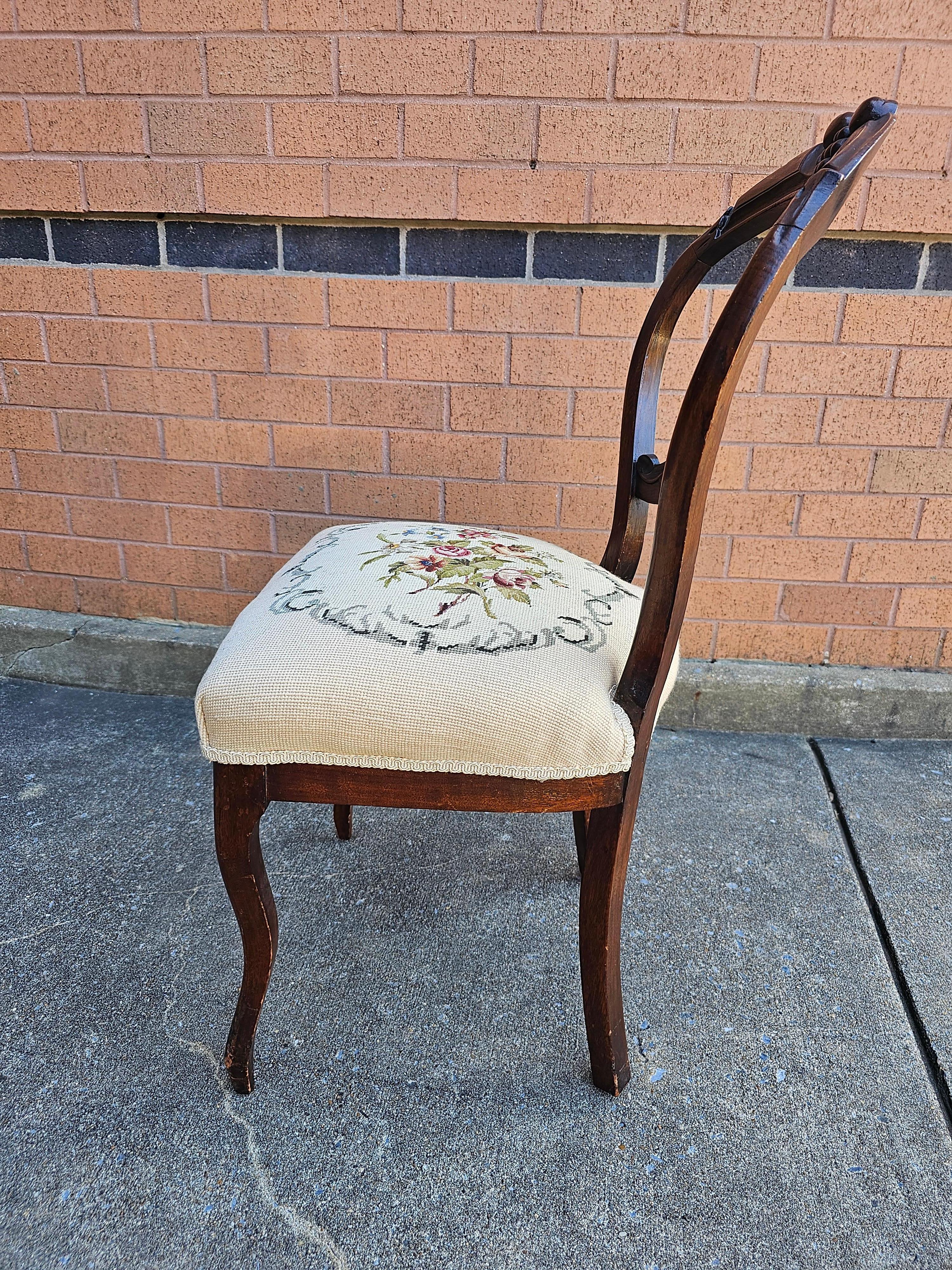 20th Century Victorian Walnut Needlepoint Upholstered Side Chair