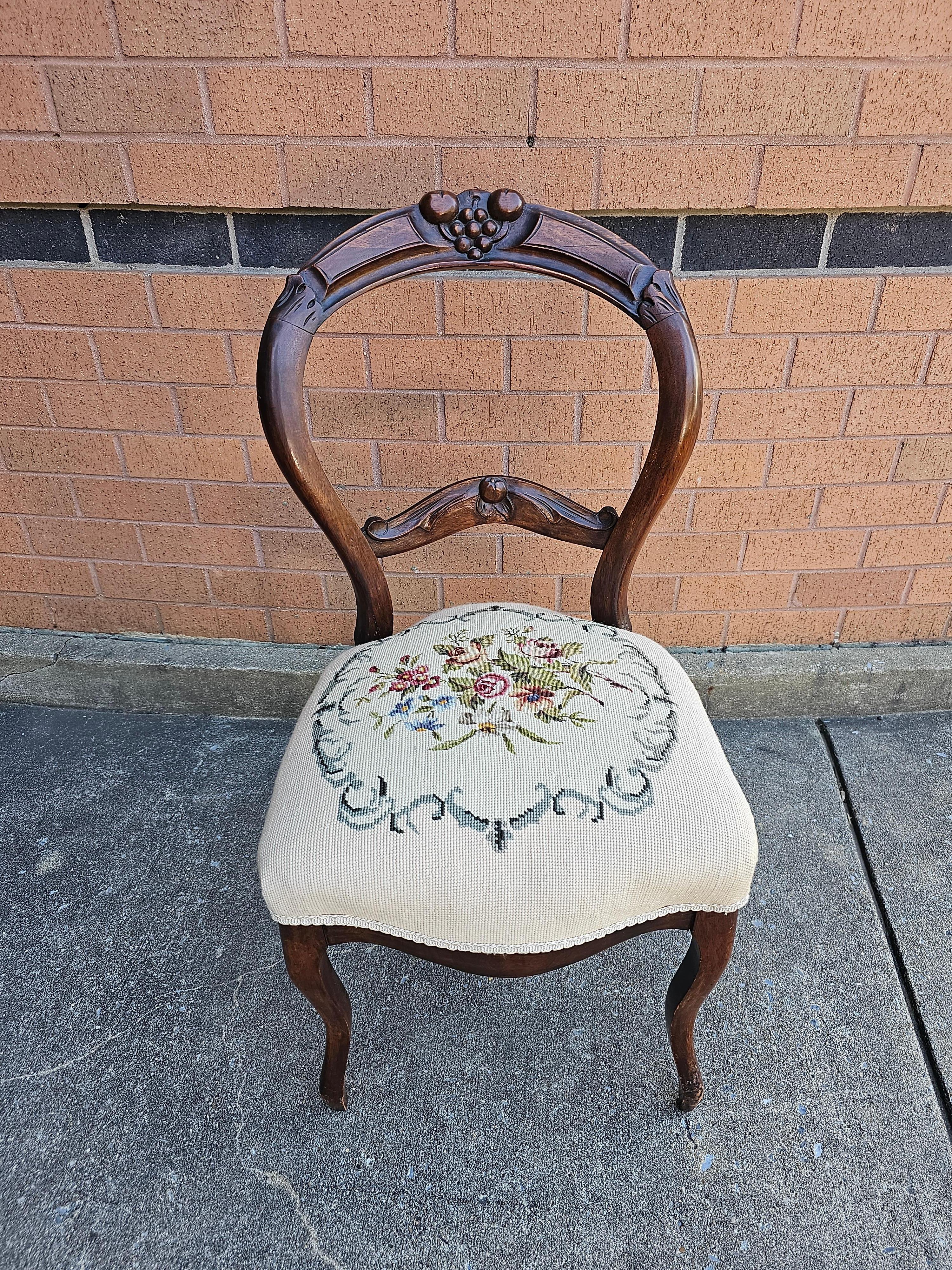 Victorian Walnut Needlepoint Upholstered Side Chair 2