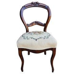 Antique Victorian Walnut Needlepoint Upholstered Side Chair