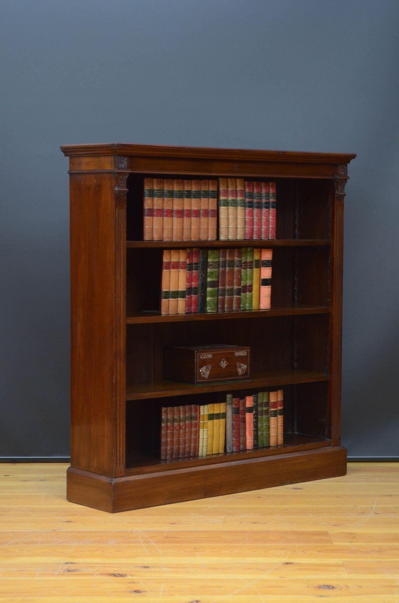 English Victorian Walnut Open Bookcase