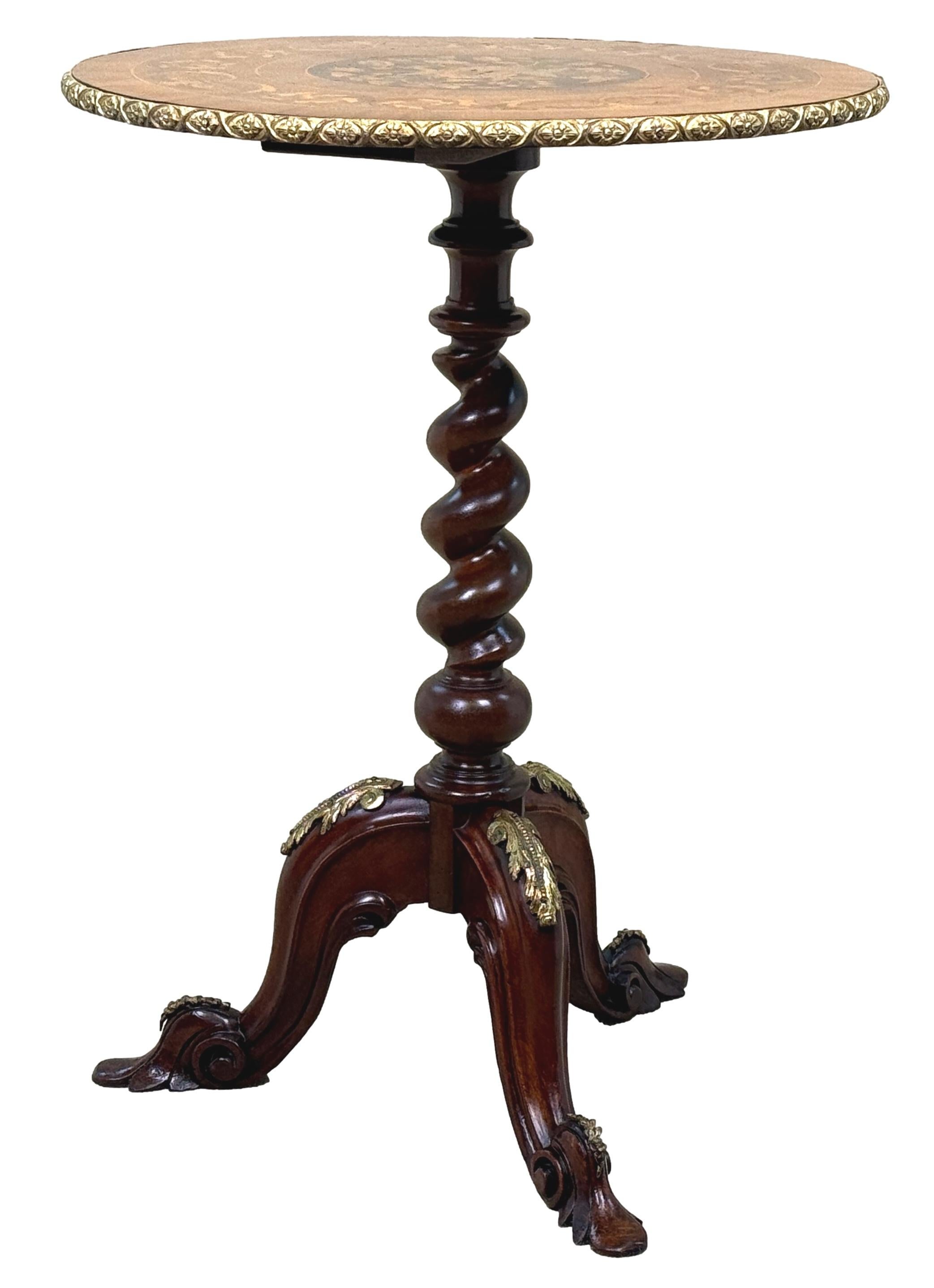 19th Century Victorian Walnut, Ormolu And Marquetry Circular Lamp Table For Sale