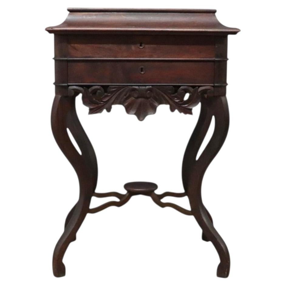 Victorian Walnut & Rosewood 2 Drawer Lift Top Sewing Stand c1890 For Sale