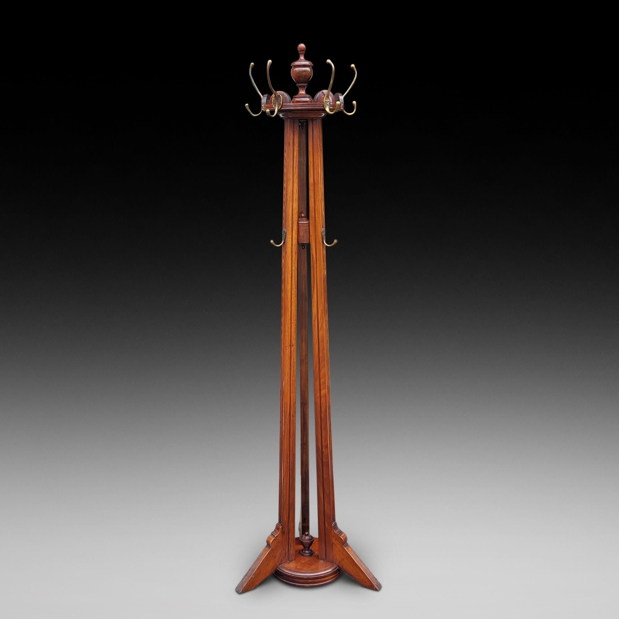 Victorian Walnut Rotating Hat & Coat Stand - with urn finial tripod leg and cast iron counterweight - 20