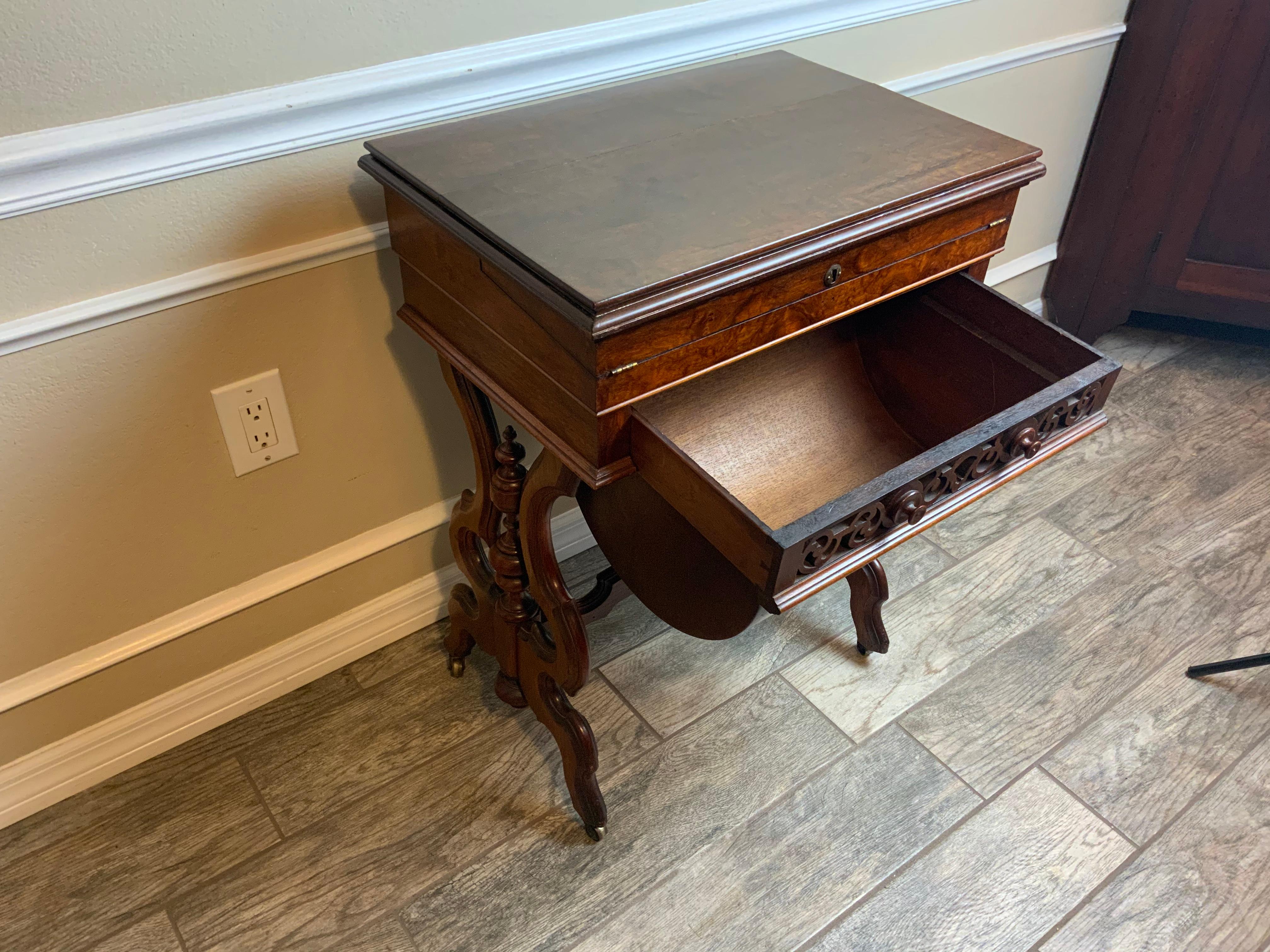 Victorian Walnut Sewing Table For Sale 5