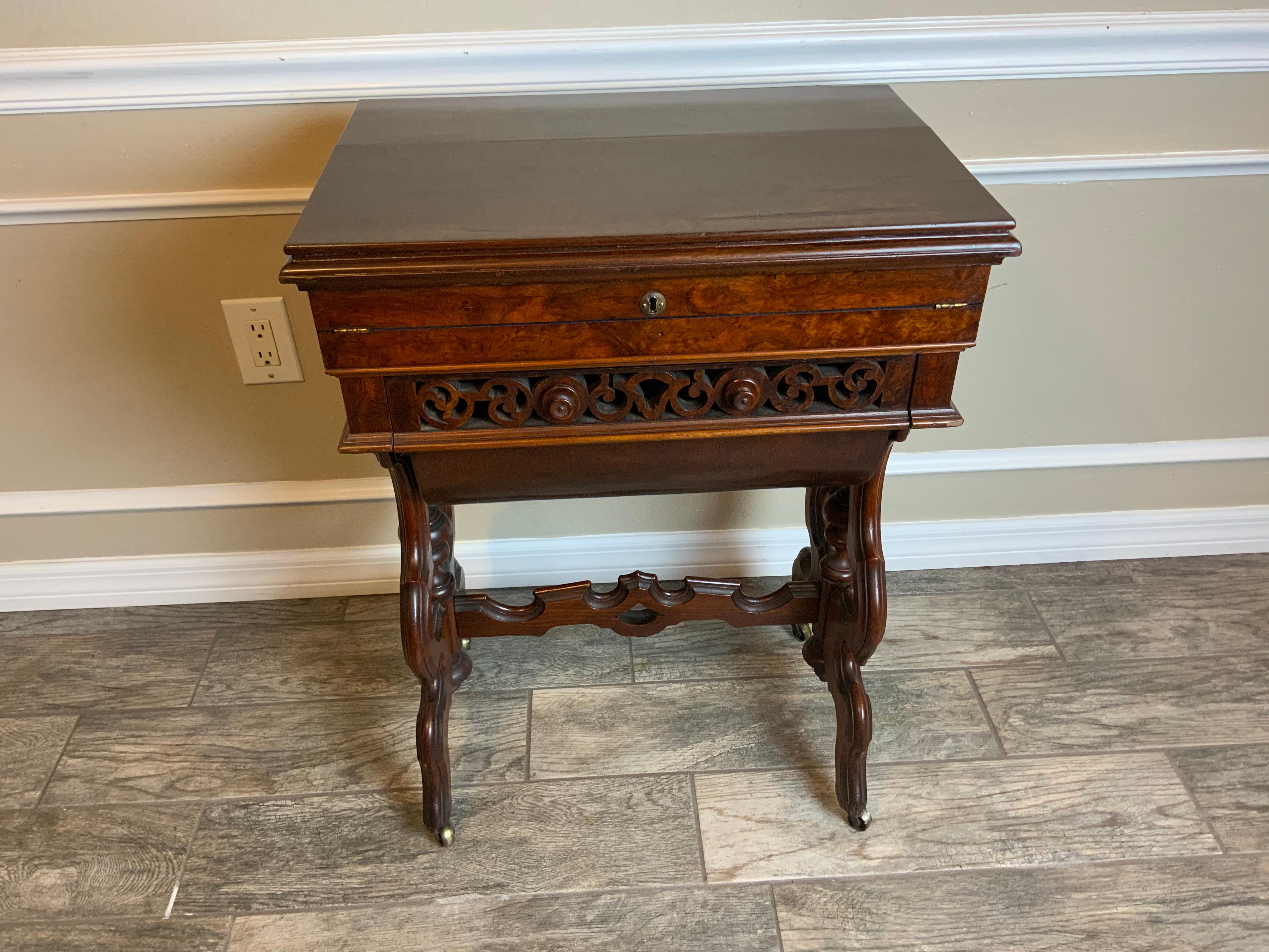 Victorian Walnut Sewing Table For Sale 8