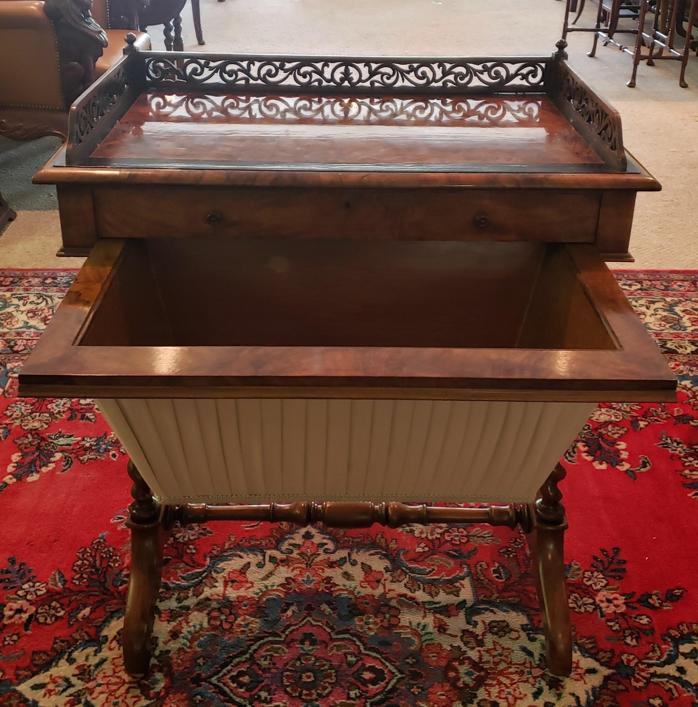 Victorian Walnut Sewing Table For Sale 9