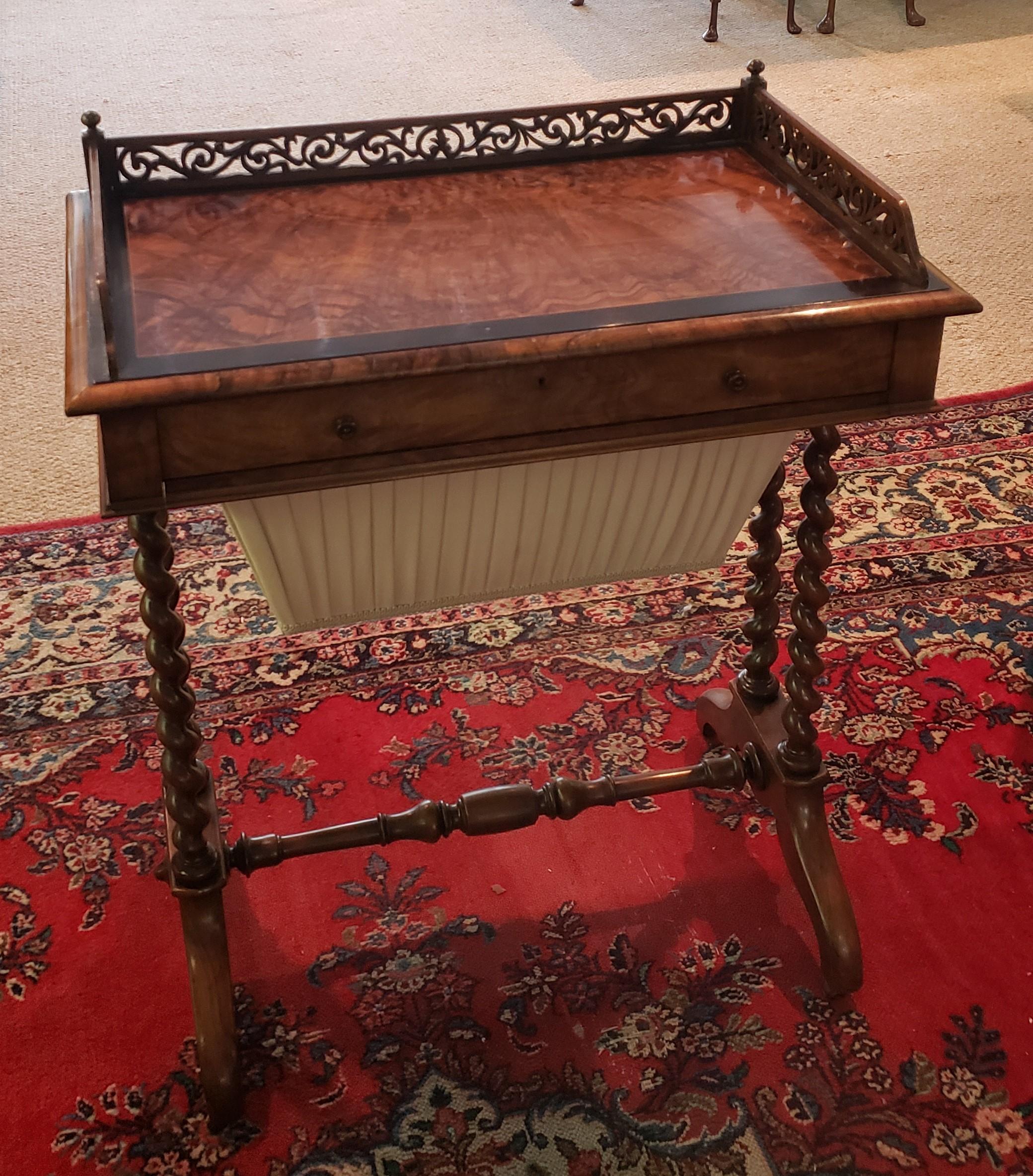 English Victorian Walnut Sewing Table For Sale