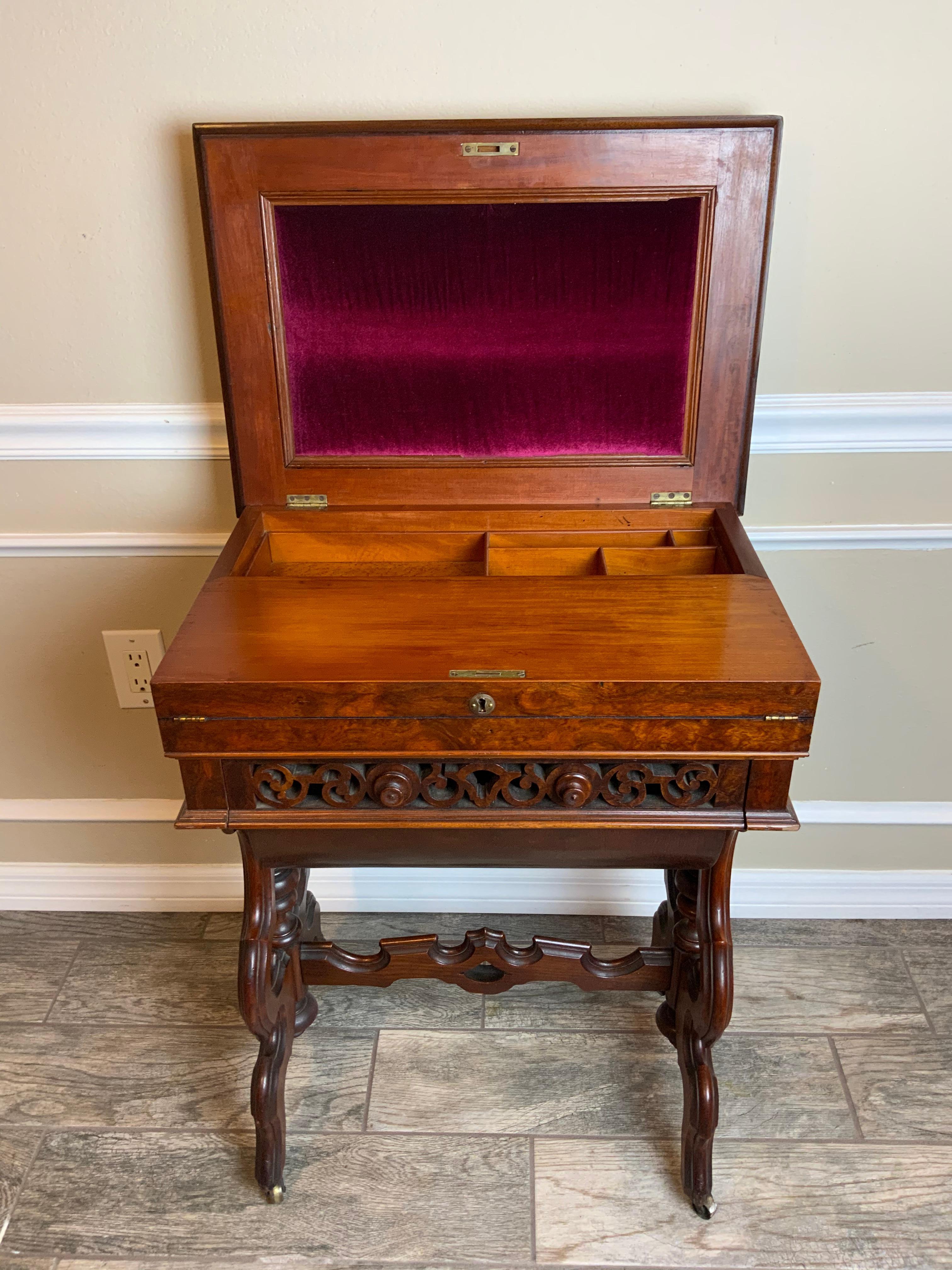 Victorian Walnut Sewing Table In Good Condition For Sale In Bradenton, FL