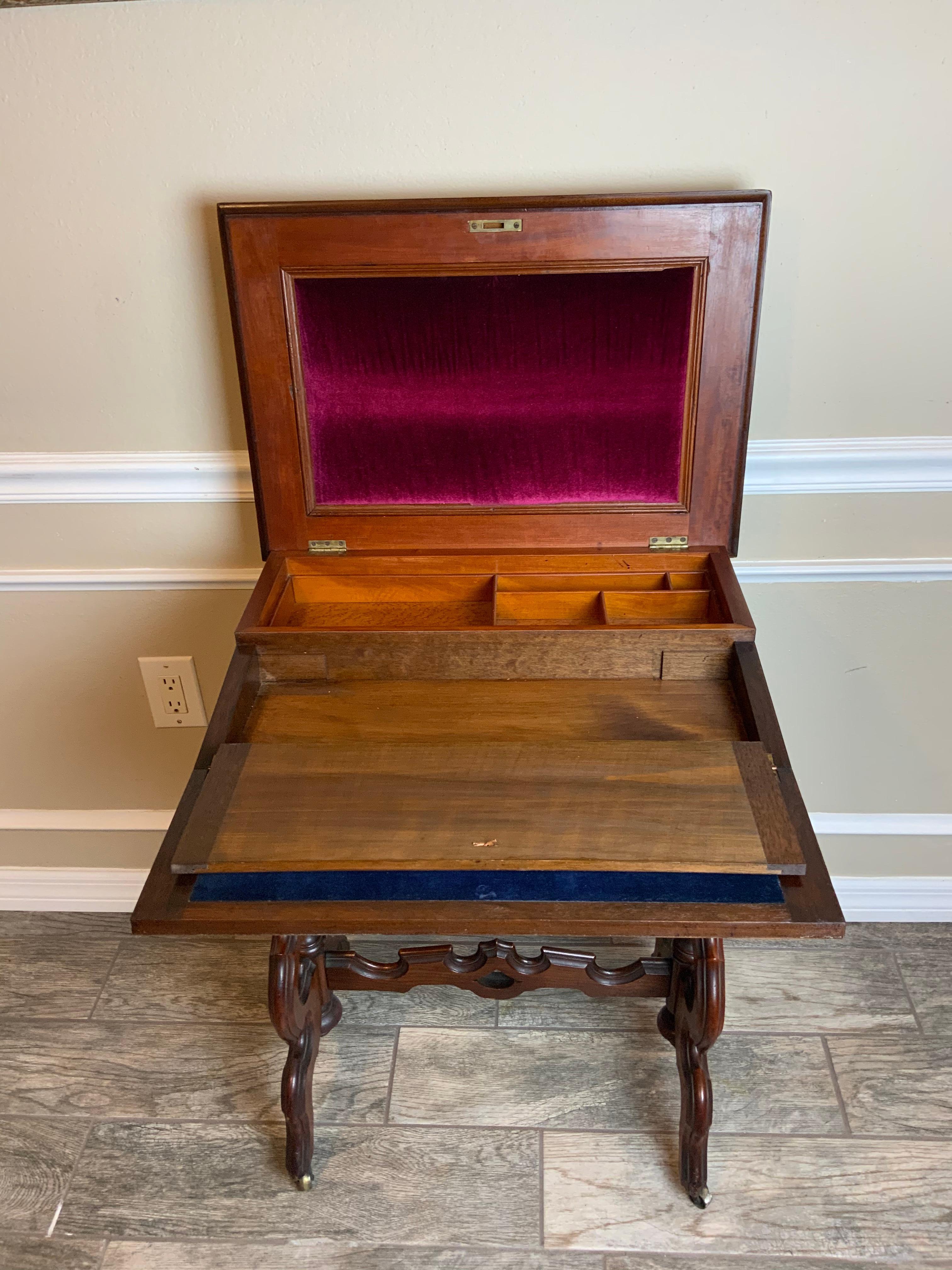 Victorian Walnut Sewing Table For Sale 1