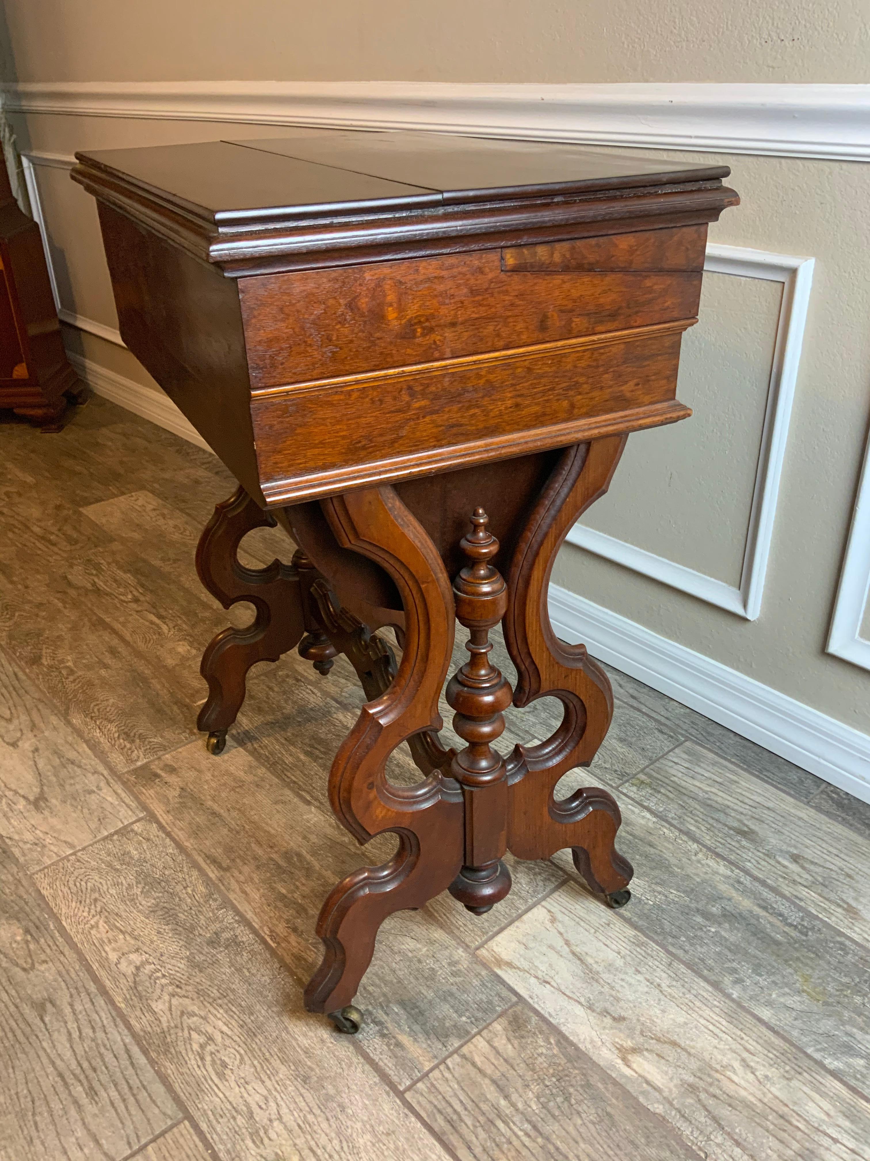 Victorian Walnut Sewing Table For Sale 3