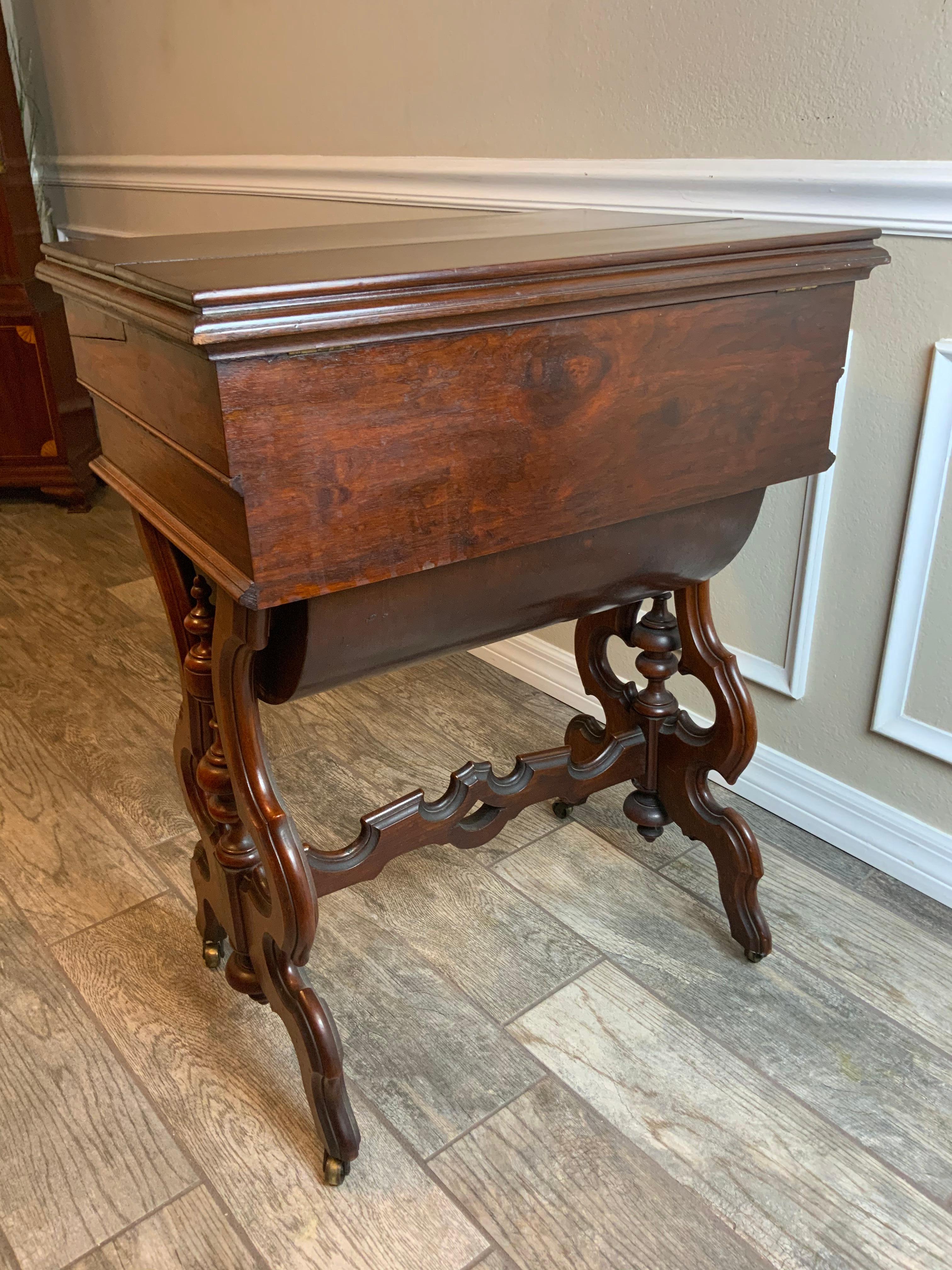 Victorian Walnut Sewing Table For Sale 4