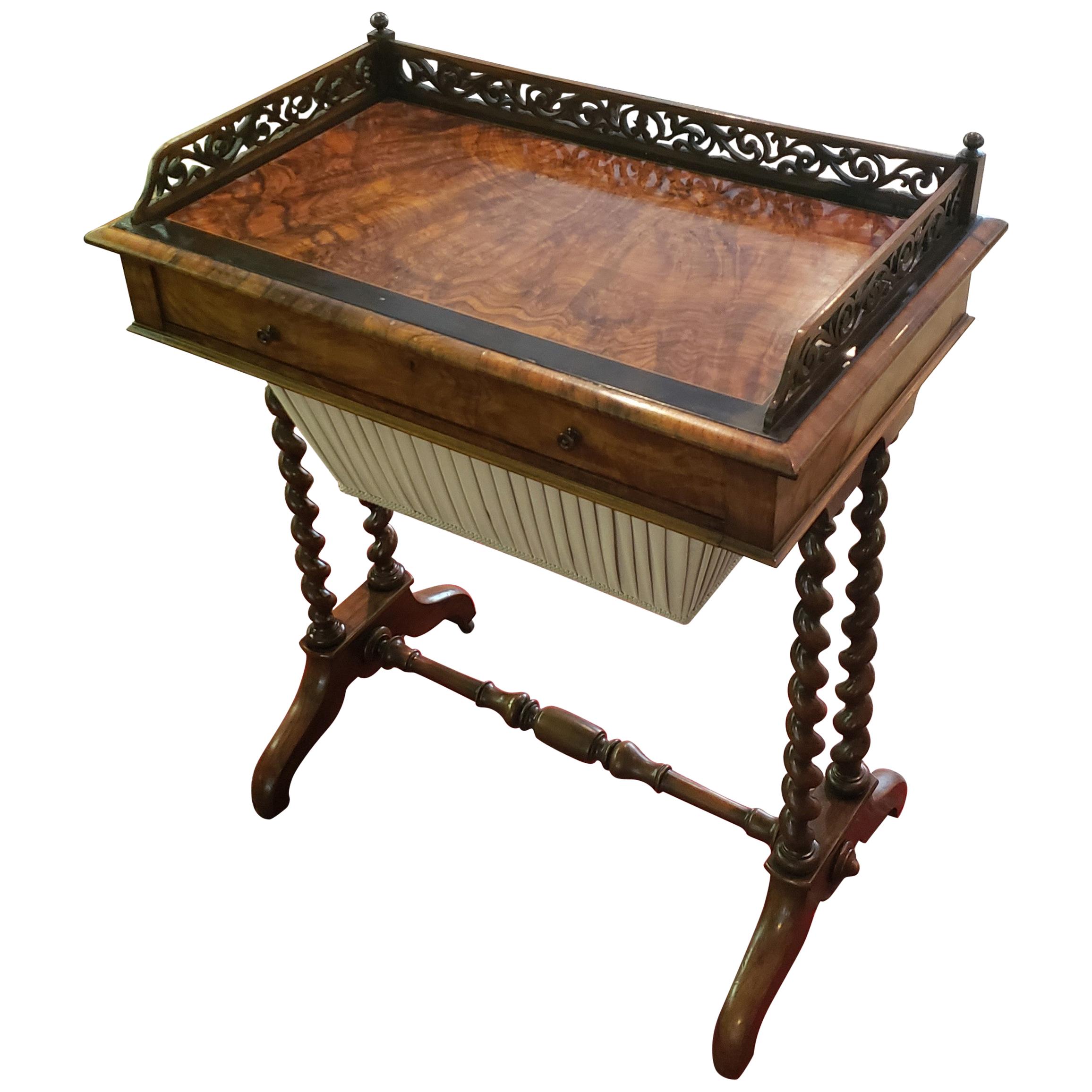Victorian Walnut Sewing Table For Sale