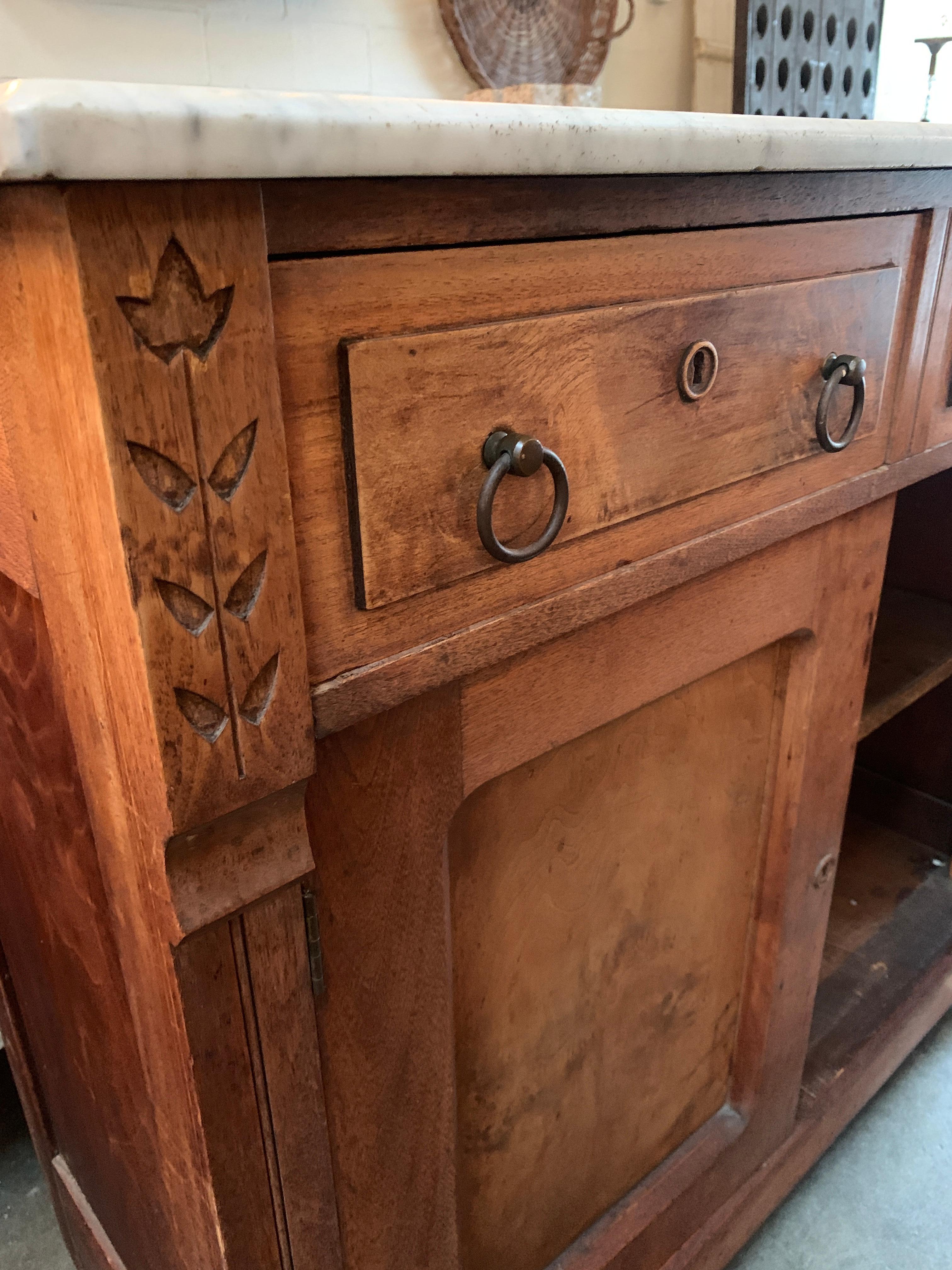 American Victorian Walnut Sideboard with Marble Top from Phillips Mansion, Pomona