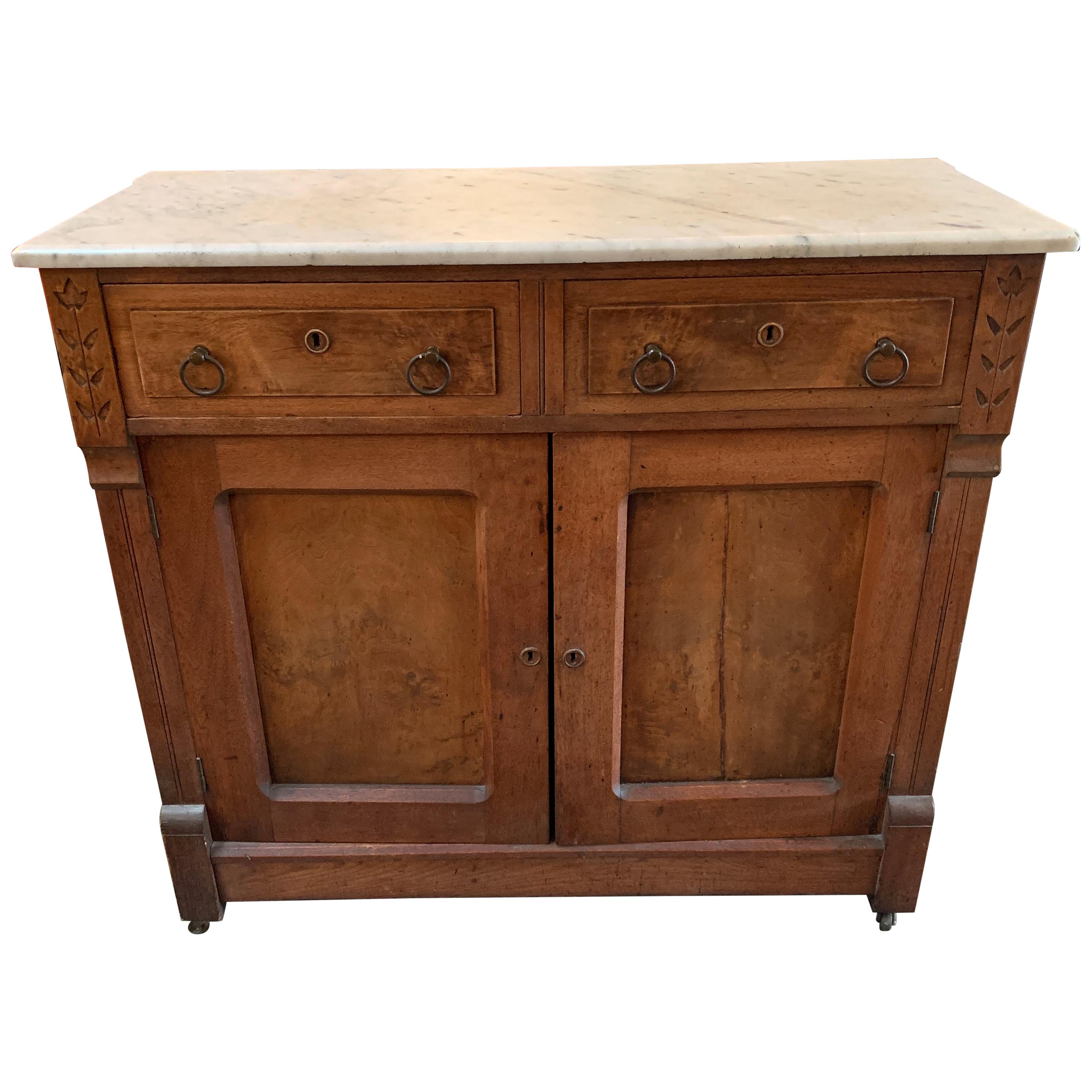 Victorian Walnut Sideboard with Marble Top from Phillips Mansion, Pomona