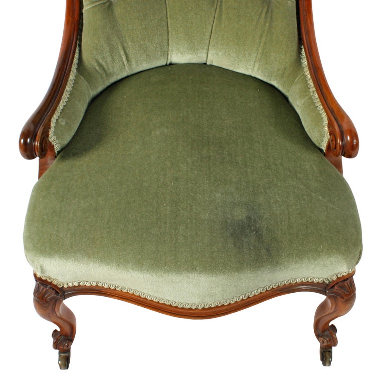 19th Century Victorian Walnut Slipper Shaped Easy Arm Chair For Sale at