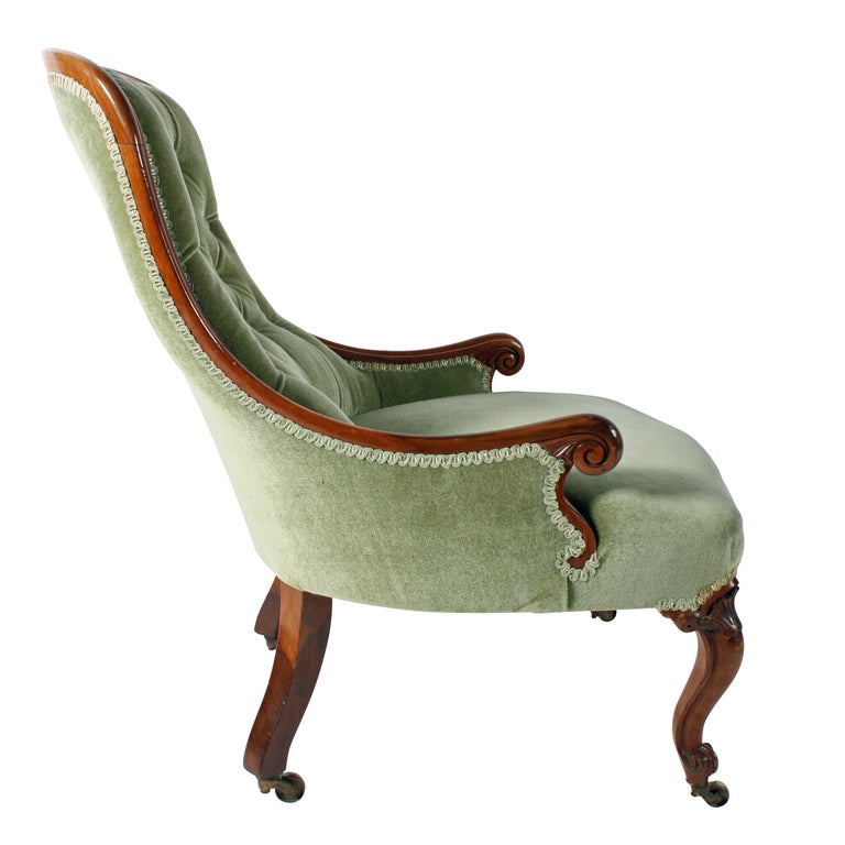 19th Century Victorian Walnut Slipper Shaped Easy Arm Chair For Sale at